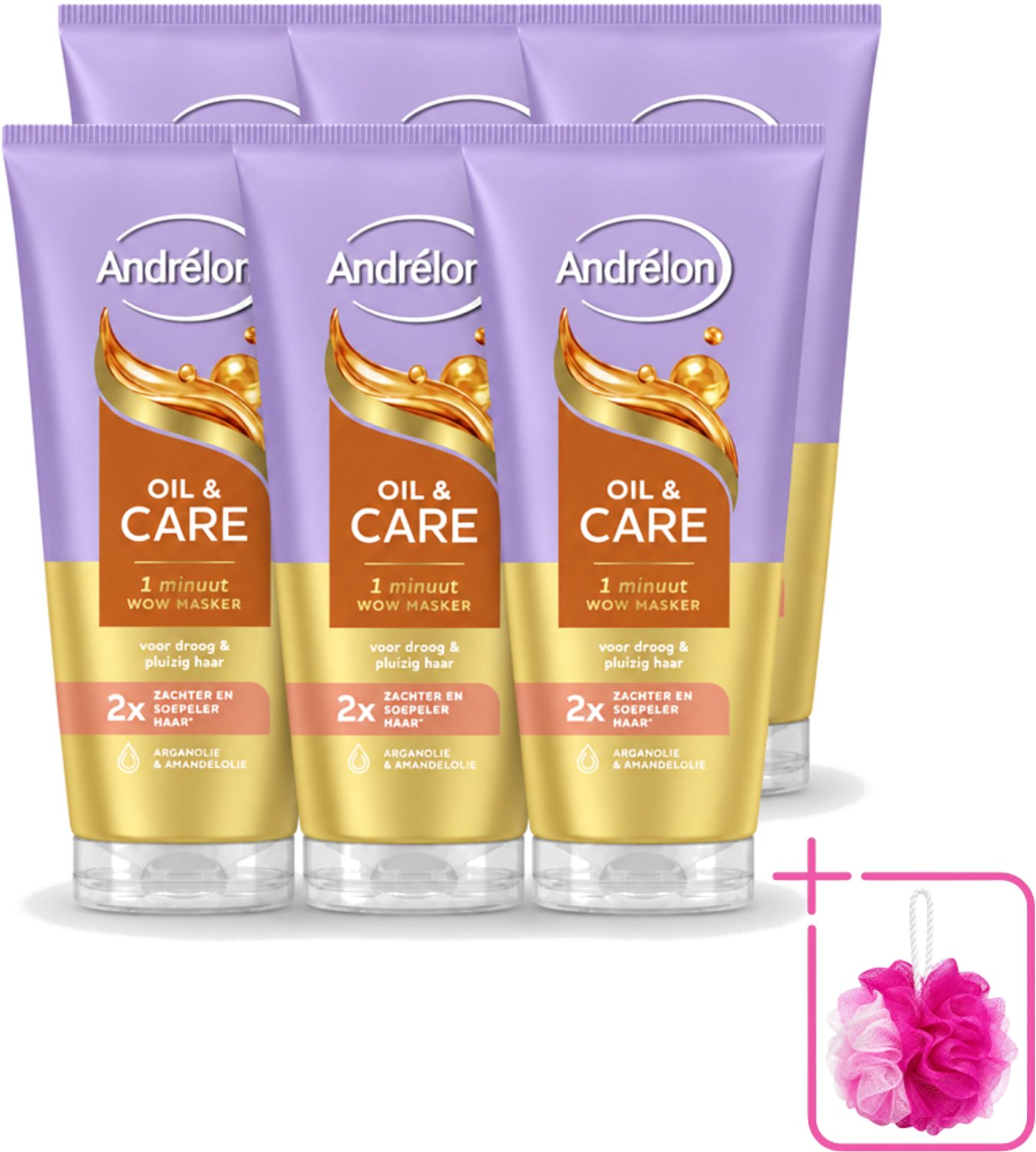 6 x Andrélon – Haarmasker WOW – Oil & Care – 180 ml - Bulkverpakking - Haarmasker - Douchemop - Haar verzorging