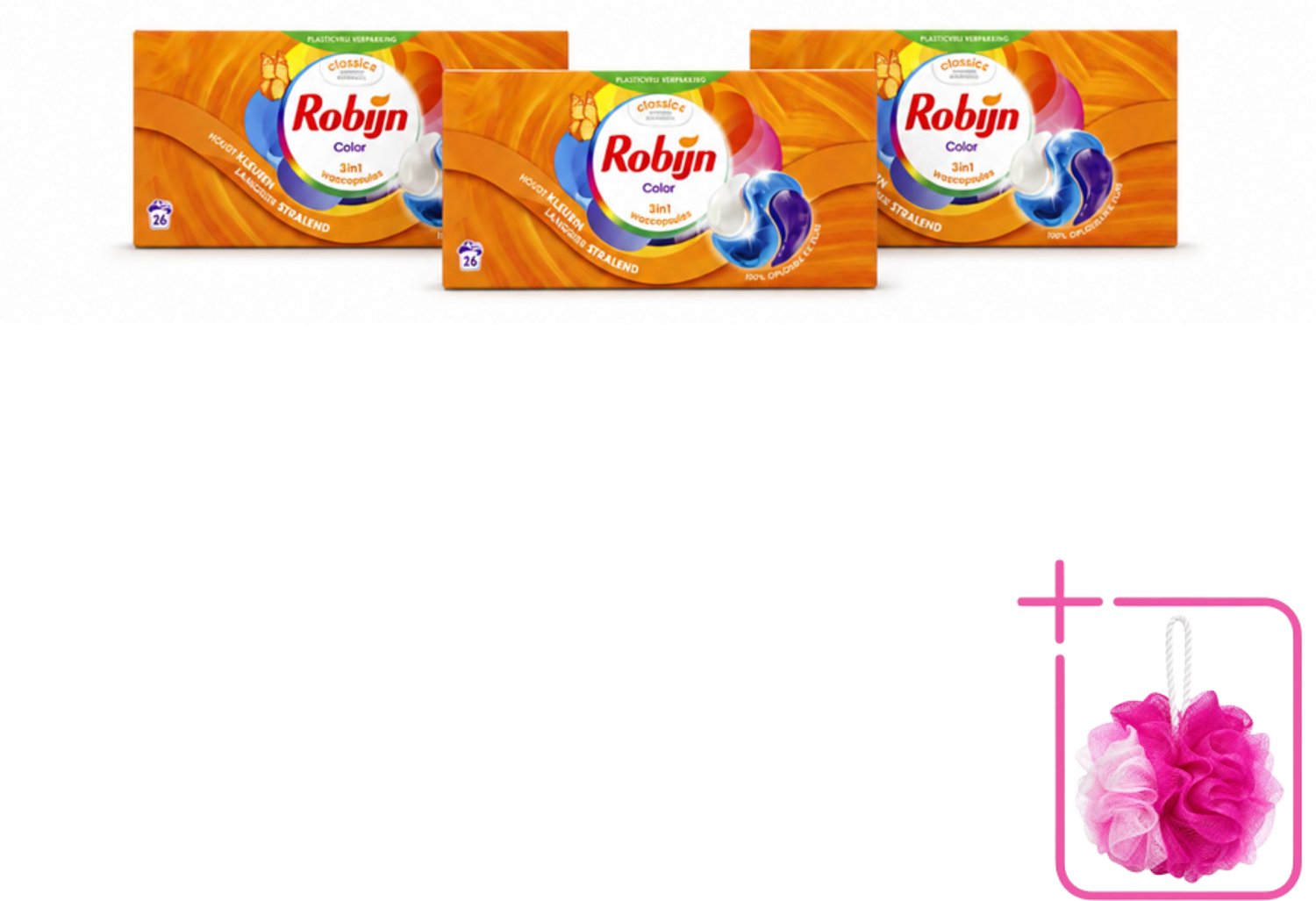 3 x Robijn – 3-in-1 Wascapsules – Color - 26 Capsules - Bulkverpakking - Kleurverzorging - Douchemop - Wascapsules