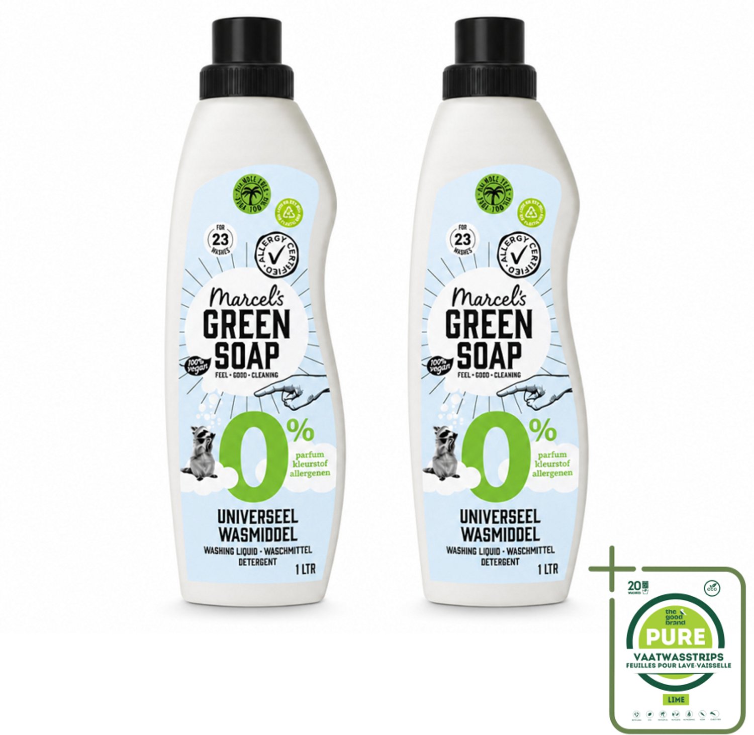2 x Marcel’s Green Soap – Wasmiddel – Universeel - 0% – Zonder parfum en kleurstof – 1 liter - Grootverpakking - Vaatwasstrips - Wasmiddel 0% Parfum - Gevoelige Huid - Milde Wasmiddel - Duurzame Wasmiddel - Geen Kleurstoffen