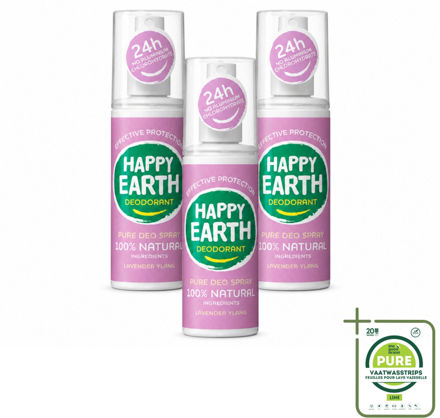 3 x Happy Earth – Deodorant Spray – 100% Natuurlijk Lavender Ylang – 100 ml - Grootverpakking - Deodorant Spray - Natuurlijke Deodorant - Lavendel En Ylang-ylang - Huidvriendelijk - Vrij Van Aluminium
