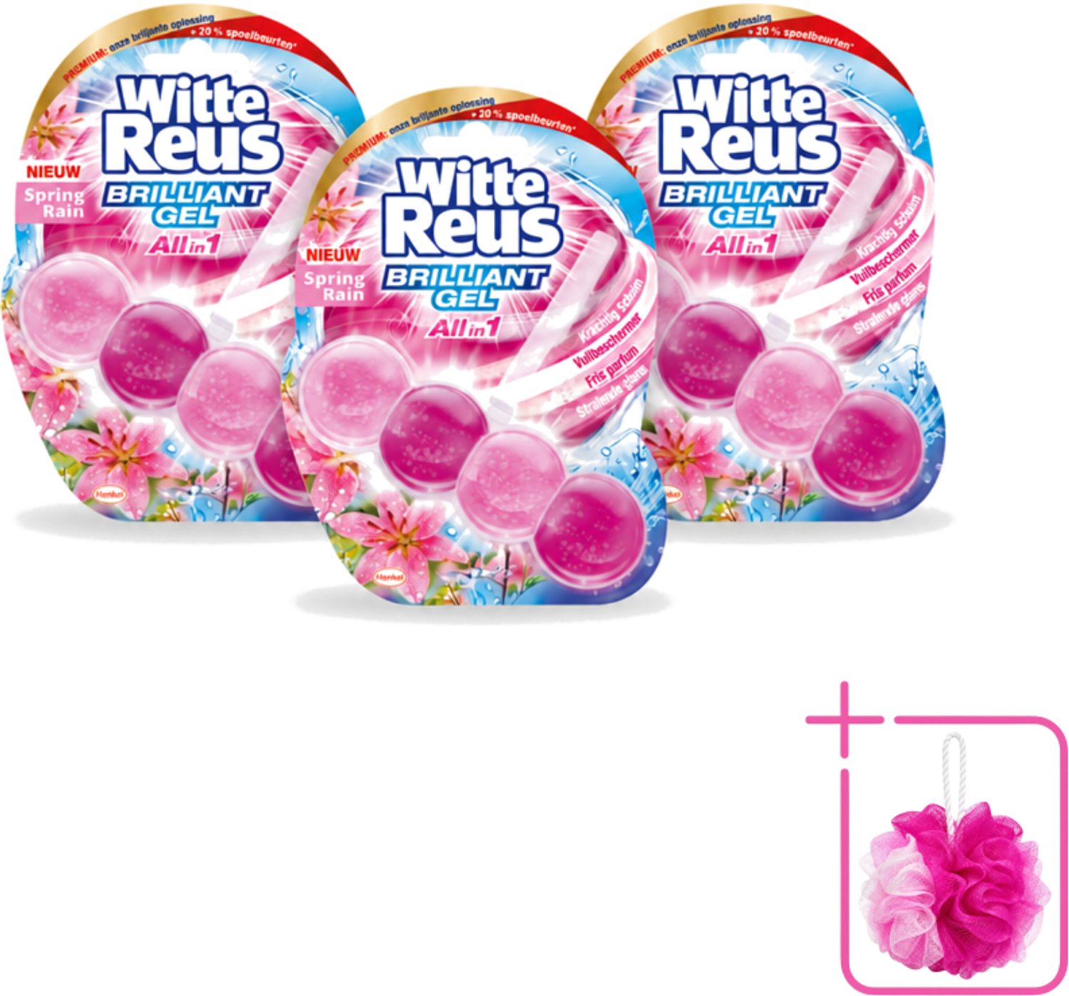3 x Witte Reus - Toiletblok Brilliant Gel - Spring Rain - 1 Toiletblok - Bulkverpakking - Toiletgel - Douchemop - Reinigingsgel