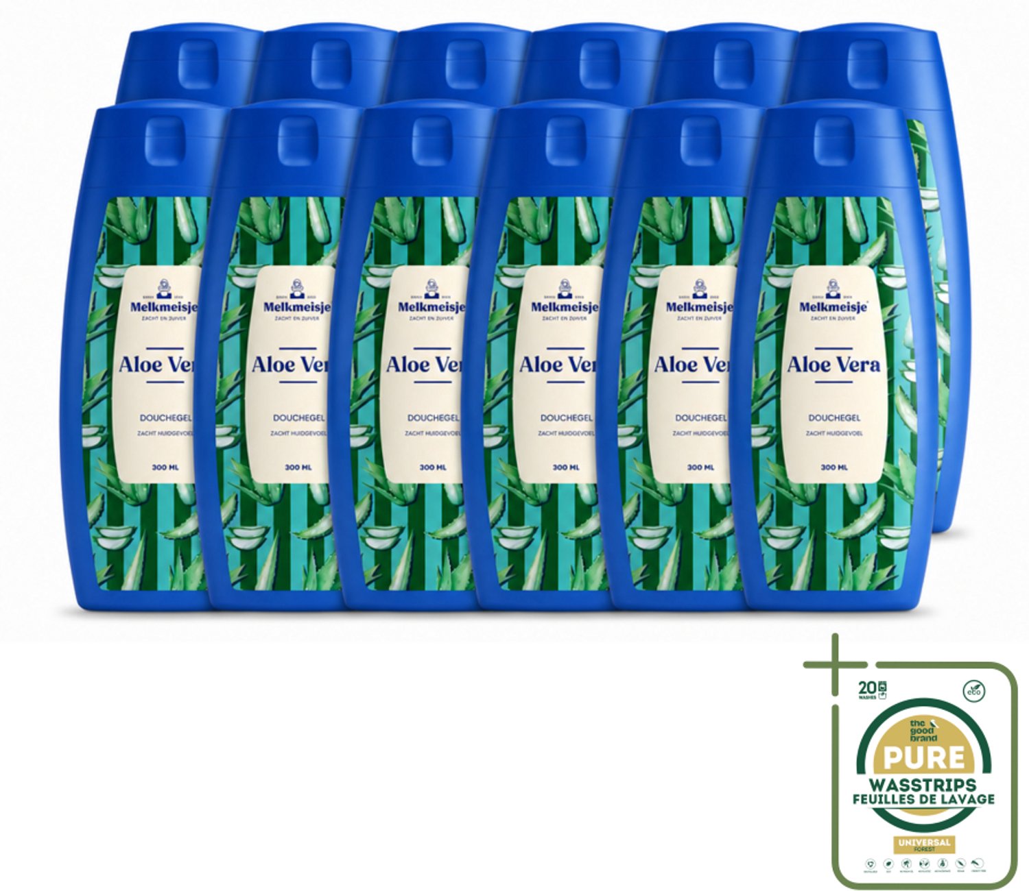 12 x Melkmeisje – Douchegel – Aloe Vera – Zacht Huidgevoel – 300 ml - Wasstrips - Bad En Douche - Melkgevoel - Zachte Huid - Badcrème - Douchegele