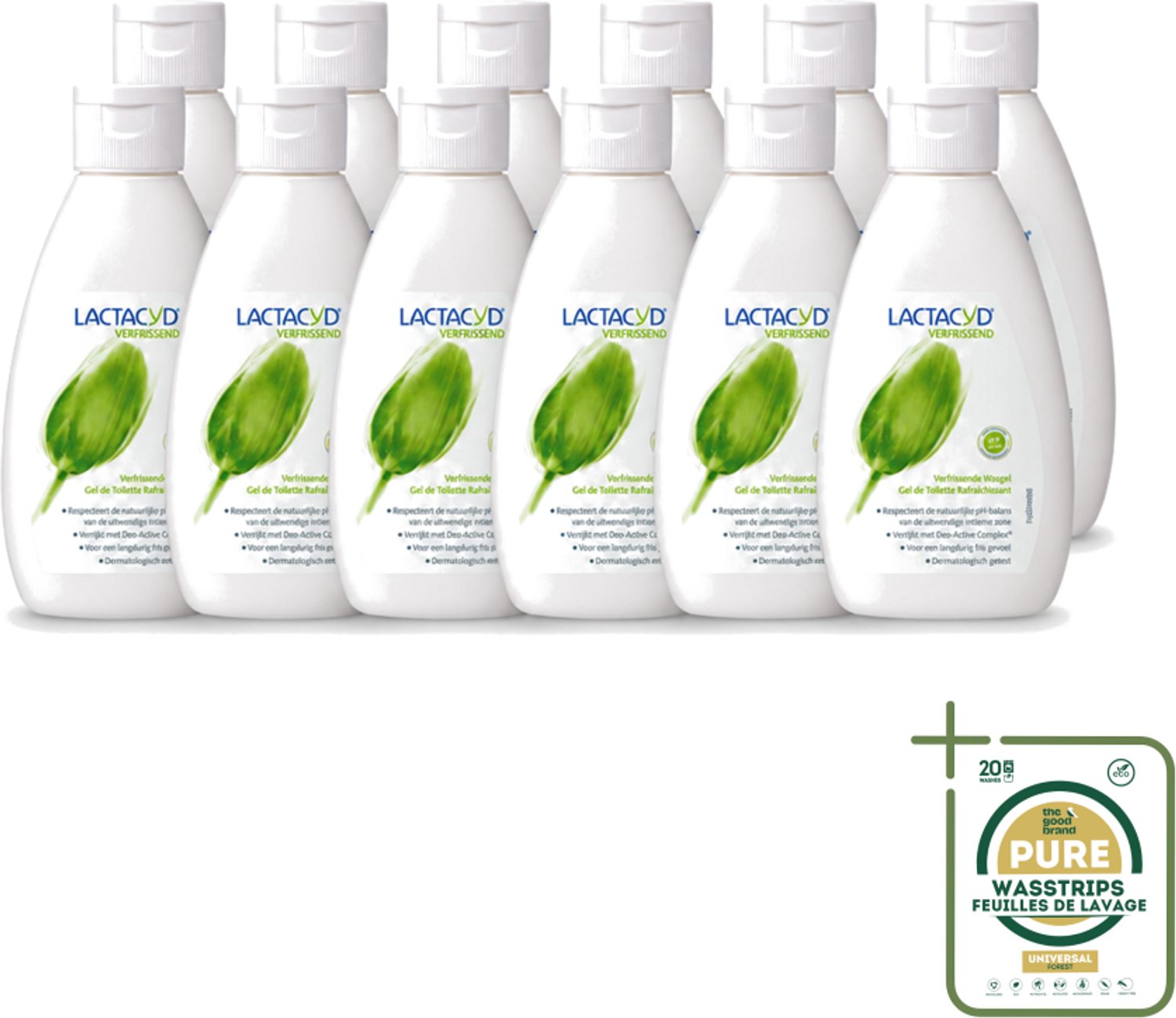 12 x Lactacyd – Verfrissende Wasgel - 200 m - Wasstrips - Intieme Wasgel - Frisse Geur - Geurtjes Bestrijding - Melkzuur - Menthol