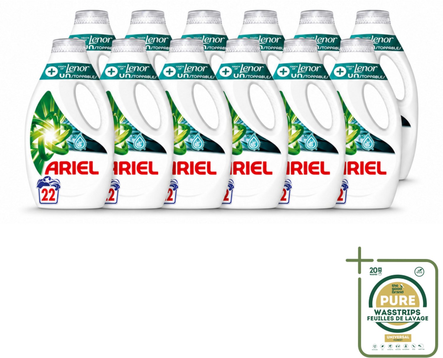 12 x Ariel – +Touch van Lenor Unstoppables – Vloeibaar Wasmiddel – 990 ml - Wasstrips - Vloeibaar Wasmiddel - Krachtige Reiniging - Frisheid - Vlekverwijdering - Kleding Reinigen
