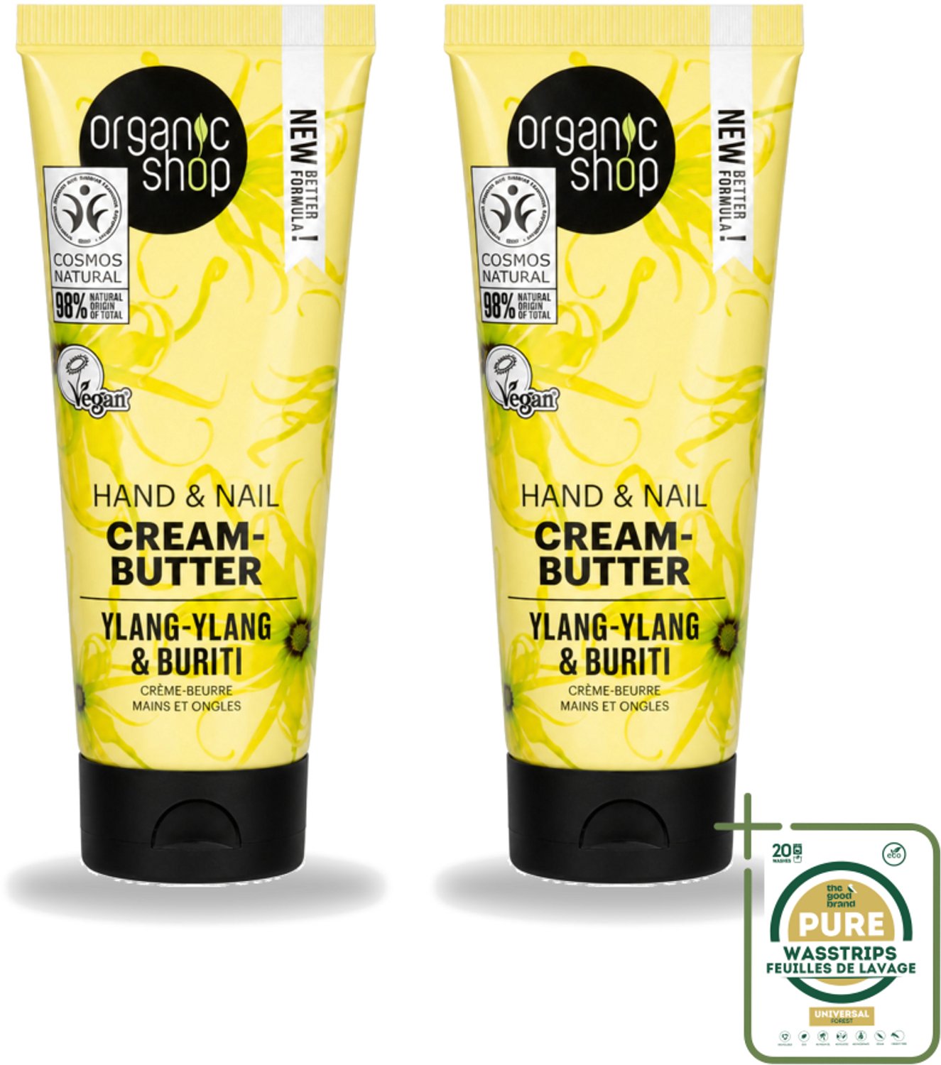 2 x Organic Shop - Ylang-Ylang & Buriti Hand & Nail Cream - Verzachtend en Herstellend - 75 ml - Wasstrips - Handcrème - Nagelcrème - Ylang-ylang - Buriti - Natuurlijke Handcrème