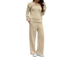 Yutdeng Trainingspak voor dames, 2-delig, oversized, lange mouwen, reverskraag, sweatshirt met halve ritssluiting, lange broek met trekkoord en zakken, trainingsbroek voor sportschool, sport, casual