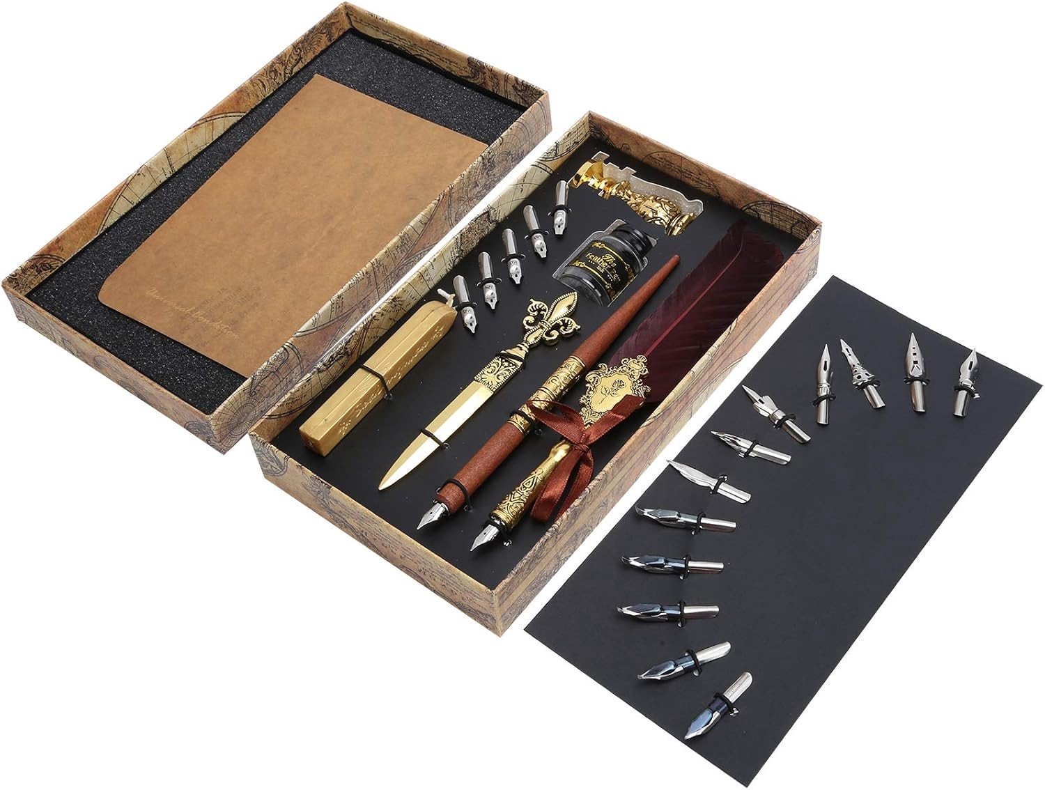 Antieke Verenpen Set voor Calligrafie, Handgemaakte Gansveren met 5 Vervangpunten voor Schrijven en Creatieve Kunstprojecten