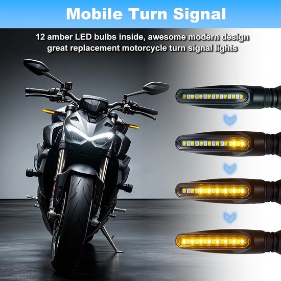 4 stuks led-knipperlichten voor motorfiets, goedgekeurd, 12 V, flowing modus, knipperlichten, knipperlichten voor motorfiets, universele richtingaanwijzer voor motorfiets, scooter, quad, cruiser — afbeelding 3