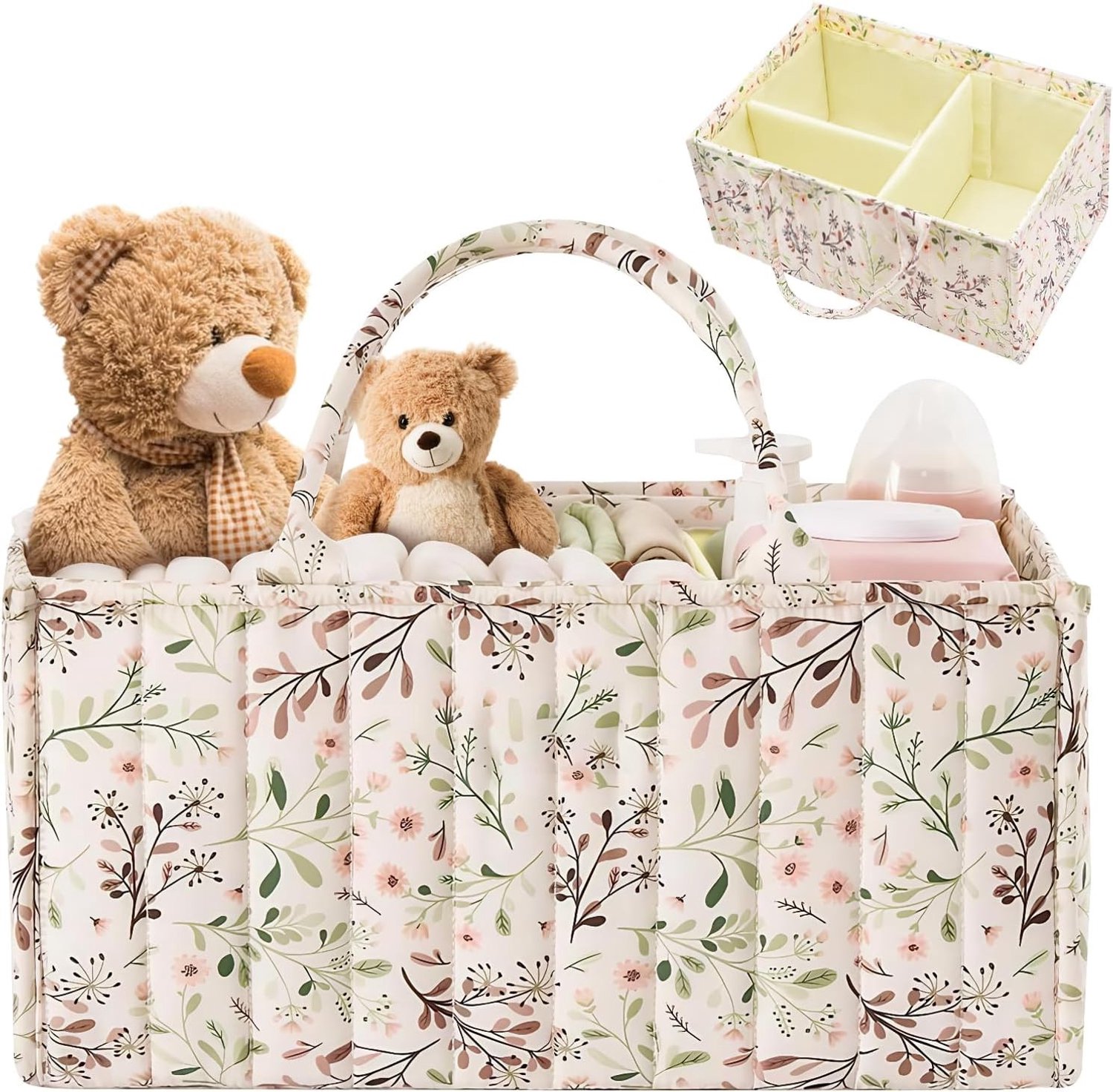Organiser voor luiertassen met bloemenpatroon en afneembare compartimenten, ideaal voor babybenodigdheden en luiers, handige luiertas voor ouders