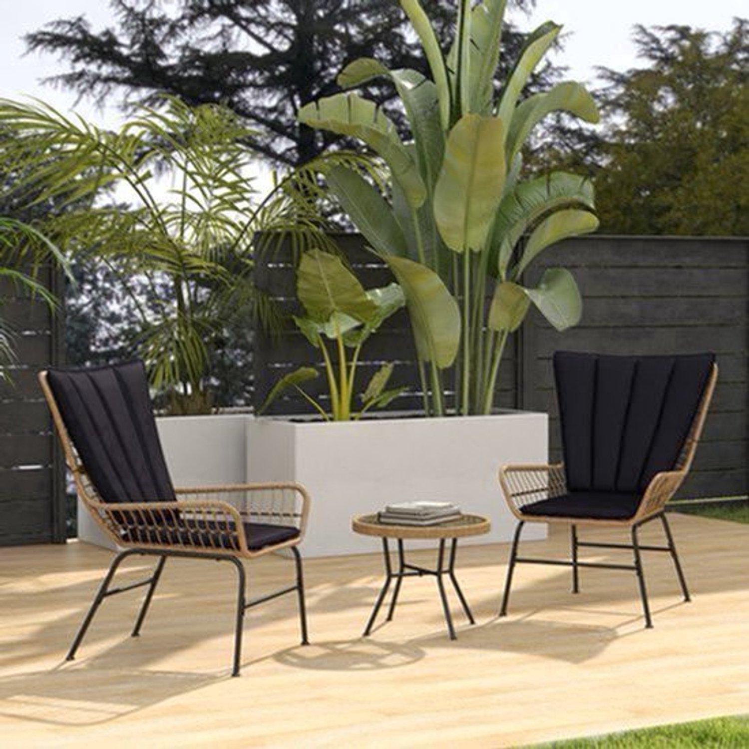 Bistro Set Balkon – Buitenmeubilair – Tuinset – Balkonset – Caféterras Set – Boho Stijl – Weerbestendig – Compact 76x66x96 cm – Mat Zwart