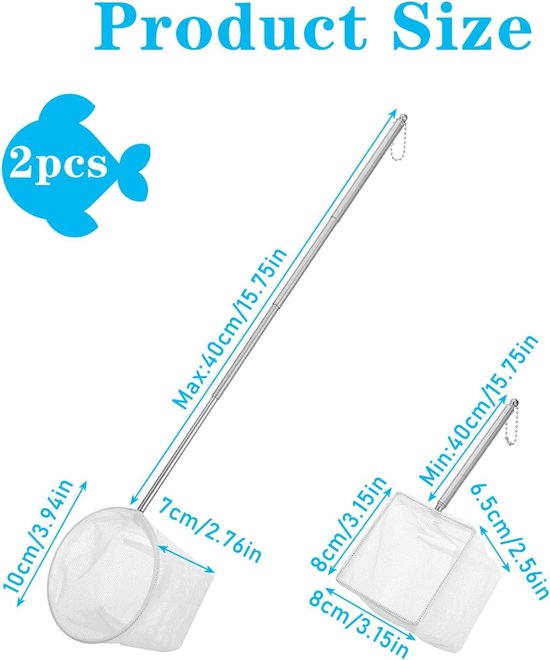 2 stuks schepnet voor aquarium en vijvers, mini-aquarium visnet met uittrekbare handgreep, ideaal voor garnalen en vissen, 8/10 cm — afbeelding 5