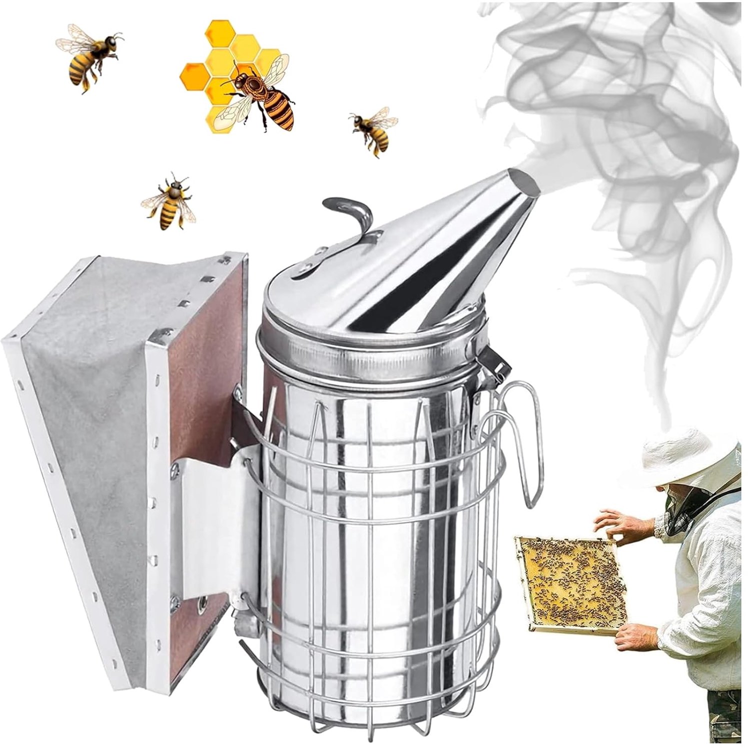 30×19cm Stainless Steel Beehive Smoker, Beehive Smoker Box, Beehive Smoker with Bellow, Smoke Blower, Beehive Tool - ShopVlot