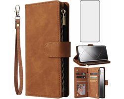 Asuwish Hoes voor mobiele telefoon voor Xiaomi 14 Pro met folie, beschermfolie en kaartenvak, inklapbaar, lederen - ShopVlot