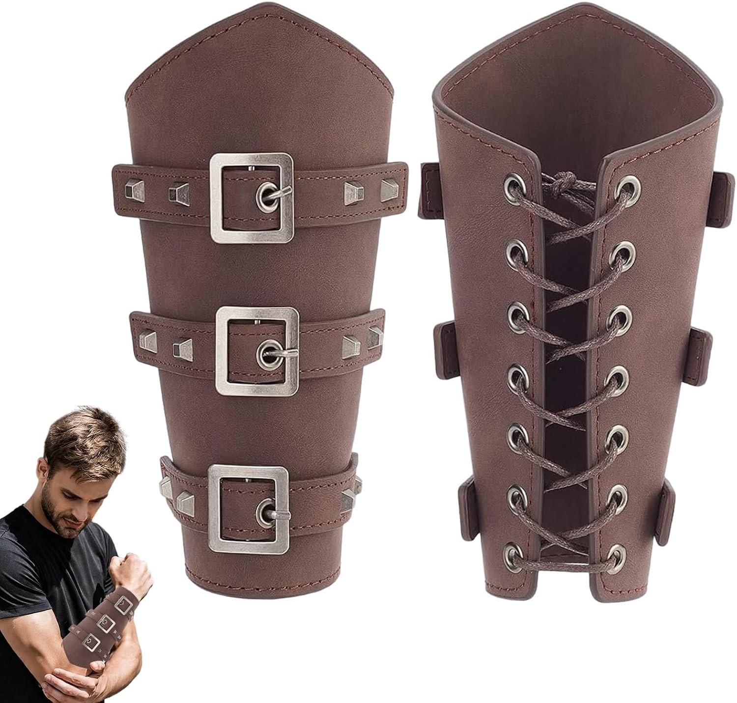 Viking Leren Arm Beschermers voor Middeleeuwse Kostuums, Retro Ridder Accessoires voor LARP, Renaissance en Cosplay Halloween