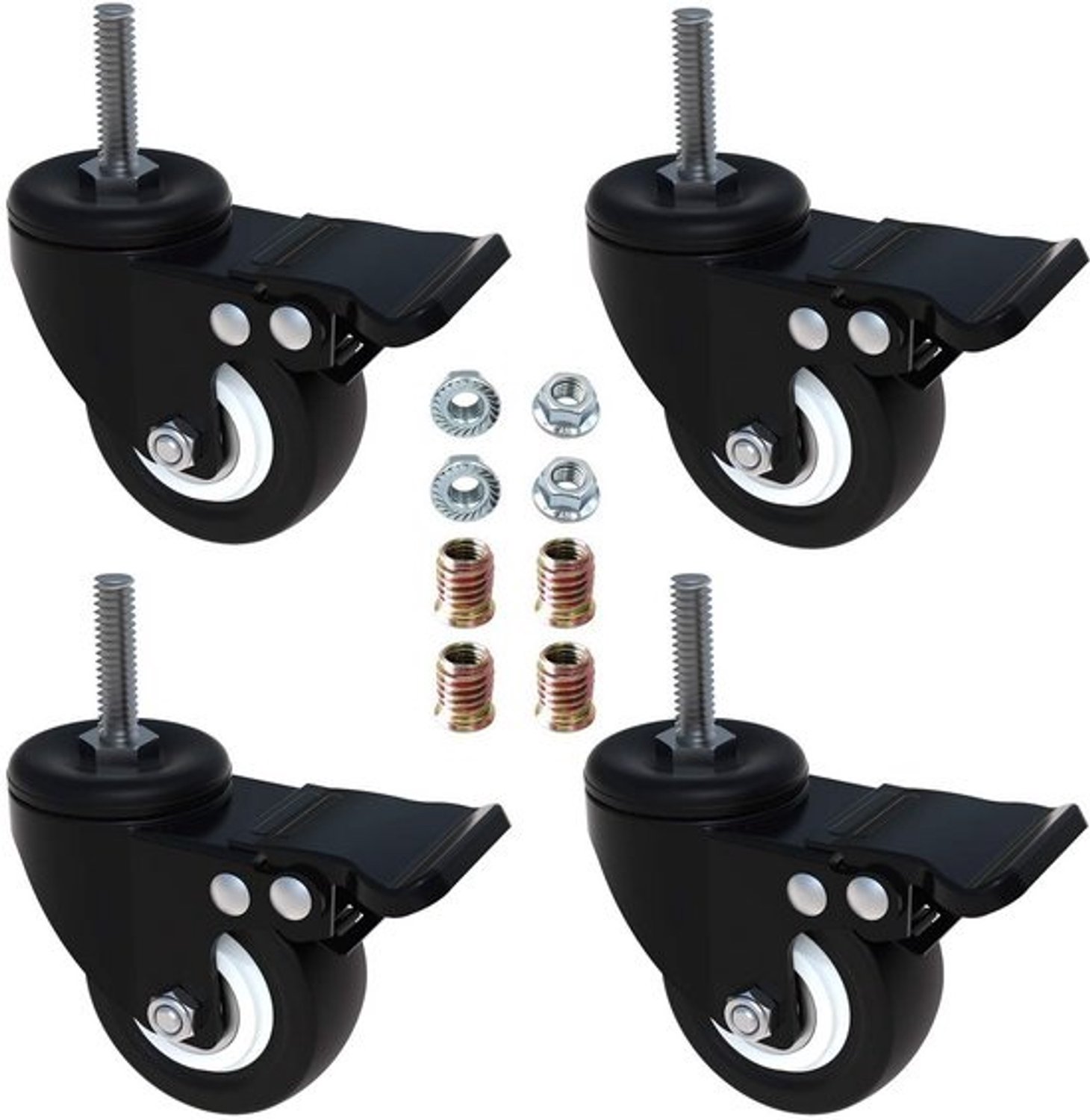 4x zwenkwielen met rem 50mm - heavy duty zwenkwielen M8 schroefdraad - stevige PU-rubberen wielen