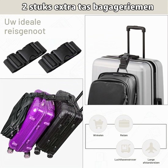 4 stuks kofferriemen, 4 stuks kofferlabels en 2 stuks riemen voor extra bagage, kofferbandriem, verstelbare kofferbanden, opvallende bagageriem voor koffer, oranje, gemengde kleuren — afbeelding 4