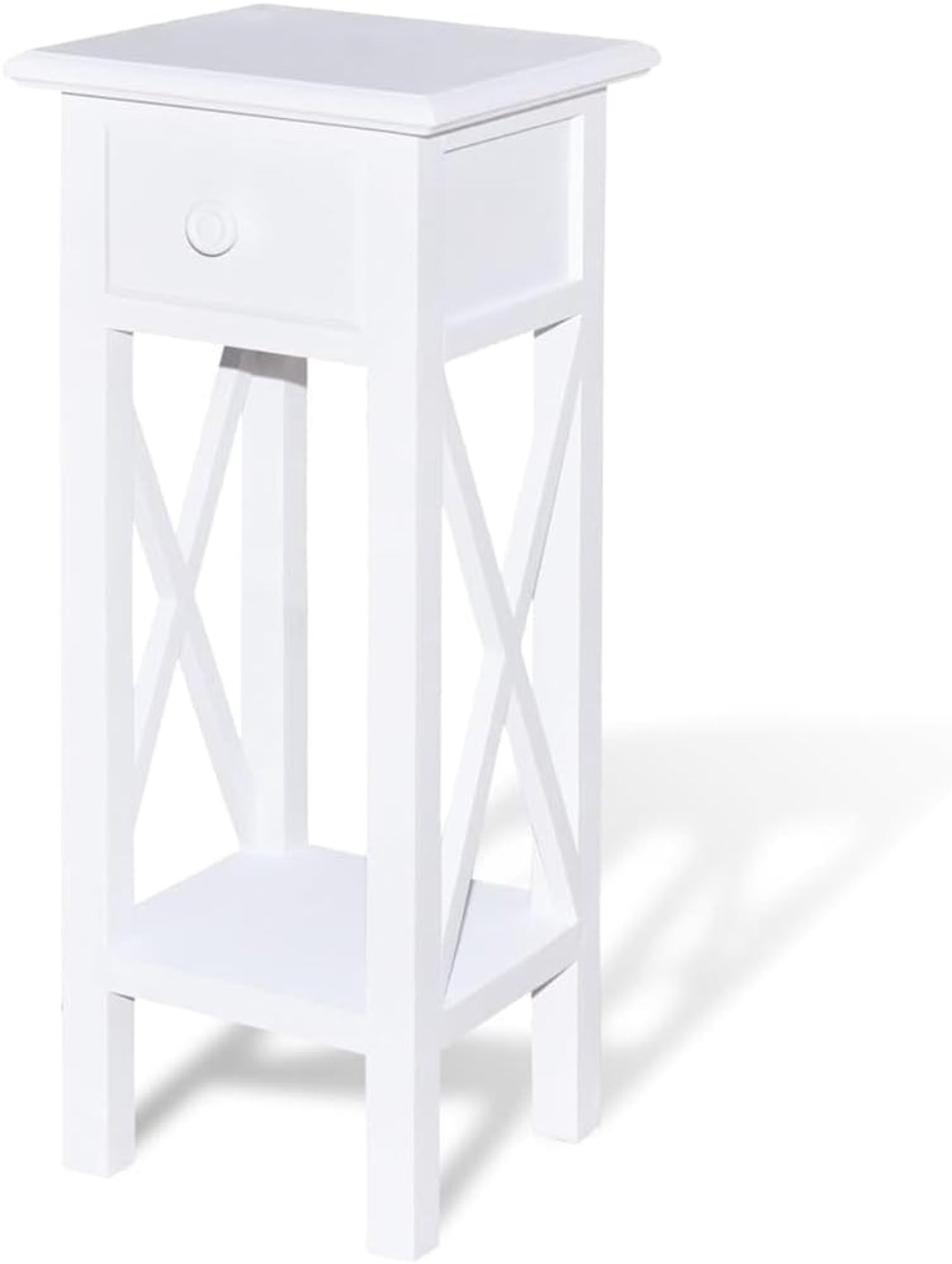Witte bijzettafel met grenen lade voor hal en woonkamer