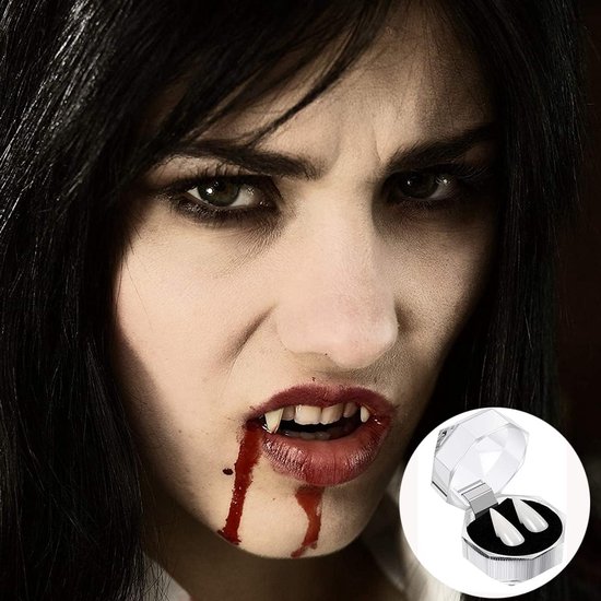 5 Stuks Vampiertanden Kit 4 Maten Custom Fangs Vampiertanden Nep Kunstgebit met 1 Buis Tanden Pellets Lijm voor Cosplay Party Props Halloween Party Fangs Vampier Tanden Kostuum Nep Kunstgebit, 1 — afbeelding 5