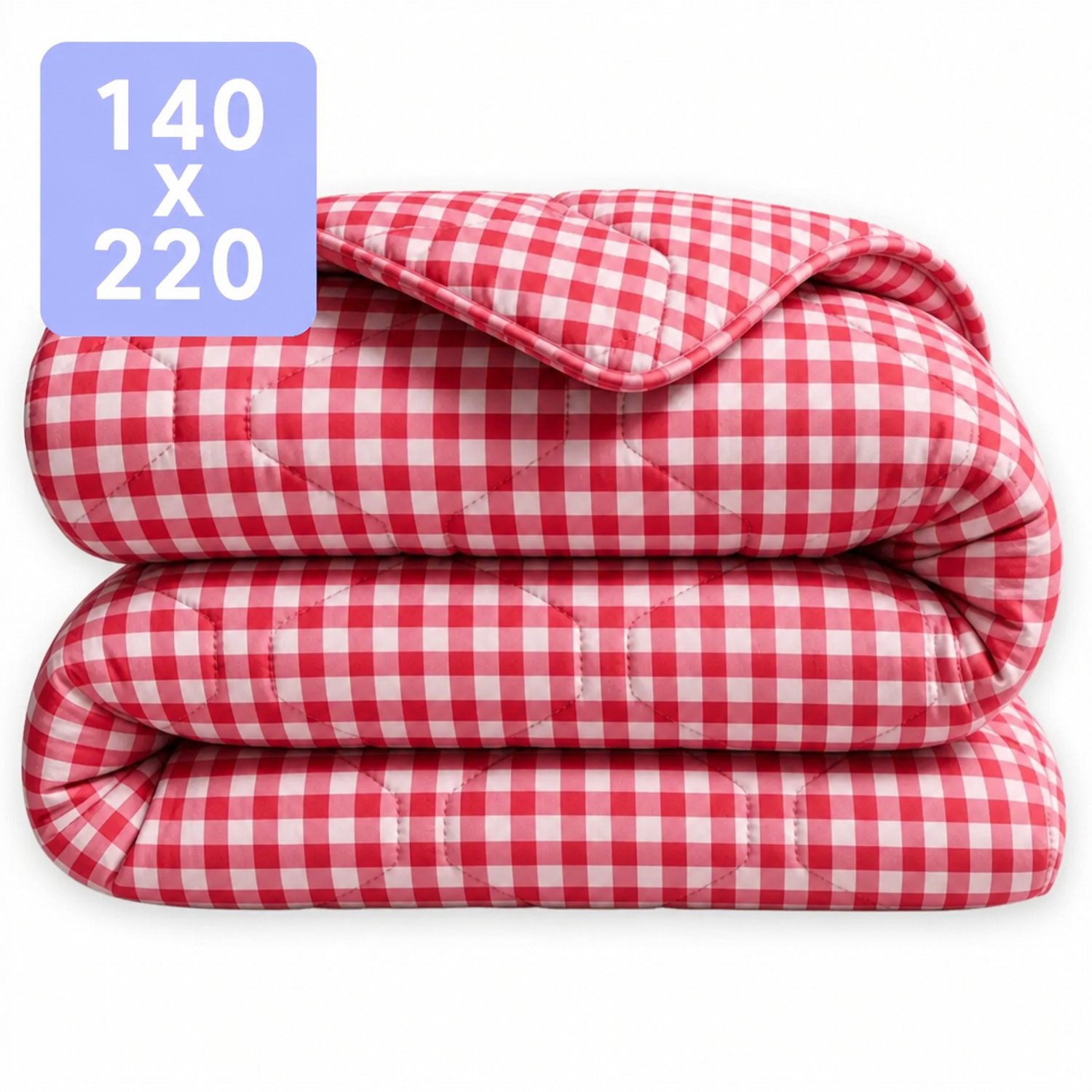 HappyBed Dekbed zonder overtrek 140x220 - 100% Katoen - Wasbaar Dekbed - Bedrukt dekbed zonder hoes - Hoesloos Dekbed - Eenpersoonsdekbed - Gingham Burgundy