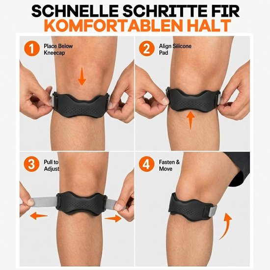 2 stuks patellapeesbandage met siliconen pad, verstelbare patellaband | Zwart, verstelbare kniebandage, siliconen patellapees, ademende kniebandage voor hardlopen, voetbal en basketbal — afbeelding 4