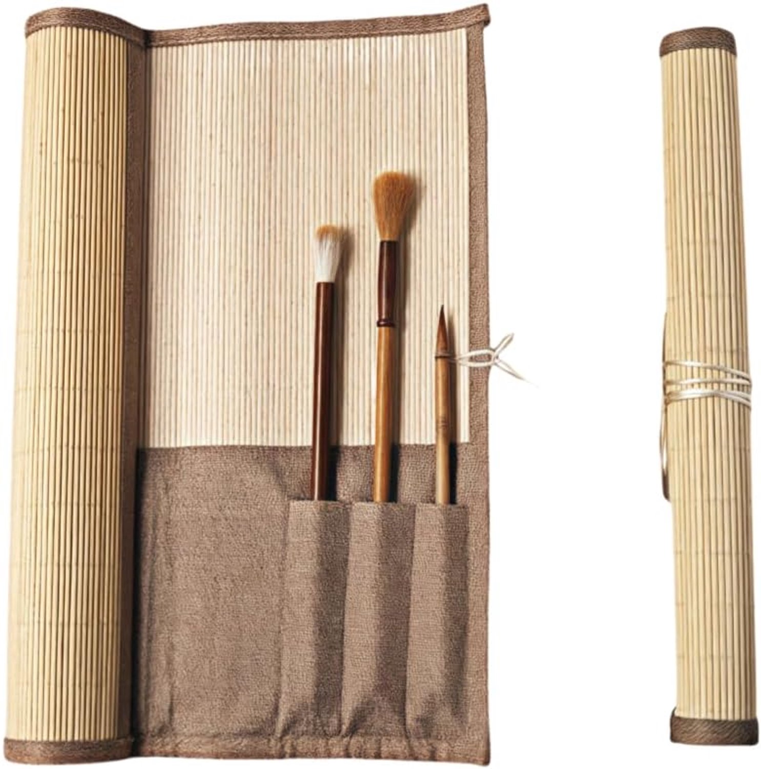 Draagbare Potlood Rolkoffer Japanse Stijl Bamboe Penseel Aquarelpen Gordijn Grote Capaciteit Opbergrol Pennenzak-Small Size 4 Edging 35 * 36Cm