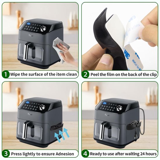 6 stuks organizer voor kabels, huishoudelijke apparaten, corduroy organizer met clip voor kabels voor keukenapparaten voor keukenkabelklemmen, stickers voor mixers, broodroosters, cooker, — afbeelding 2