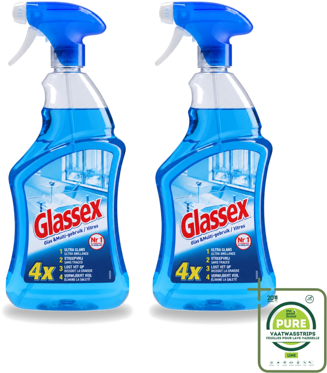 2 x Glassex - Glas & Multi Schoonmaak Spray - Voor Stralend Glas & Vlekken - 750 ml - Grootverpakking - Schoonmaken - Glas Reinigen - Spiegel Reinigen - Ramen Reinigen - Marmer Reinigen