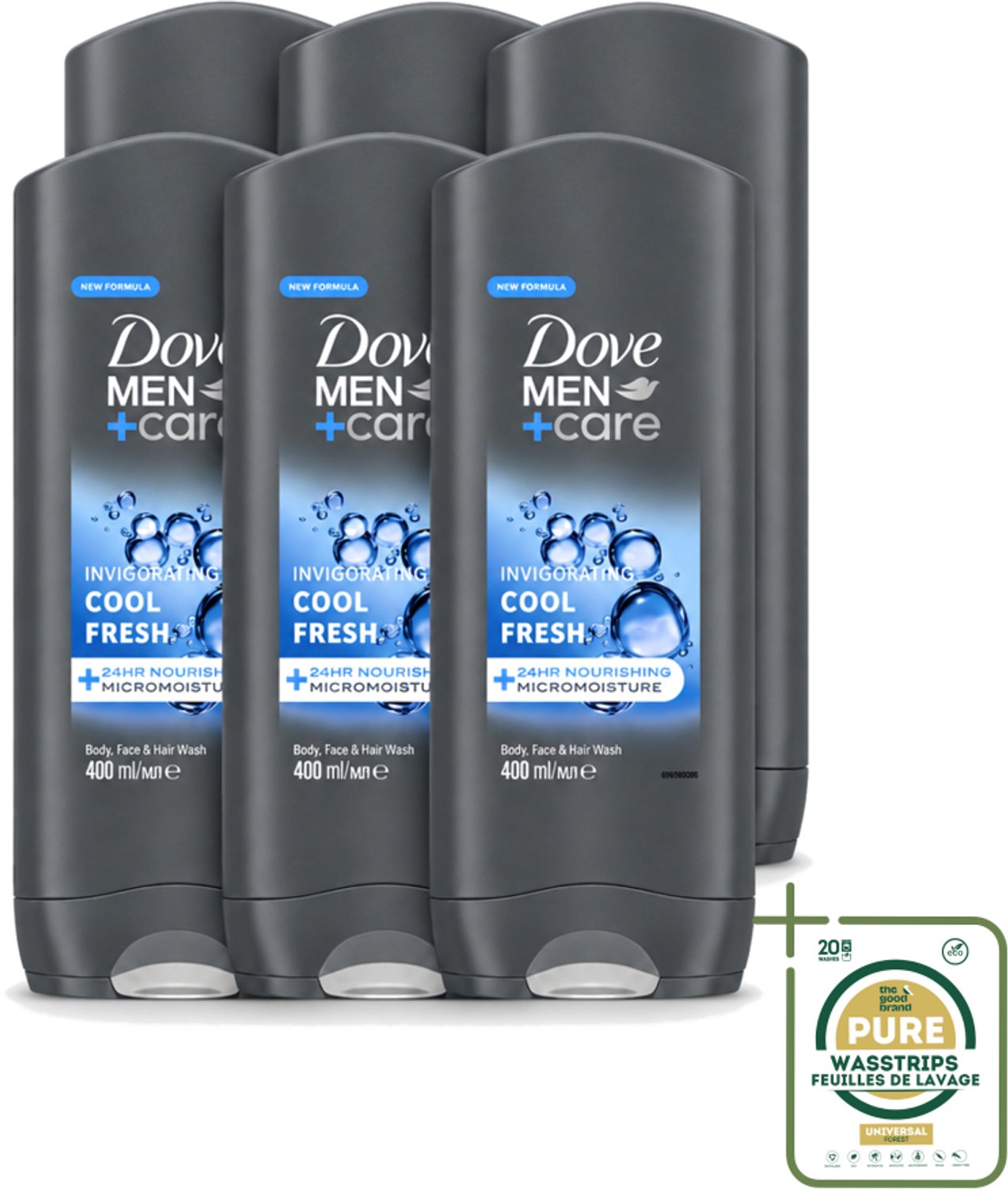 6 x Dove - Douchegel - Men+ Care Cool Fresh - Verfrissend en energiegevend - 400 ml - Wasstrips - Douchegel Voor Mannen - Verfrissend Douchegel - Hydraterende Douchegel - Micromoisture Technologie - Douchegel Voor Lichaam