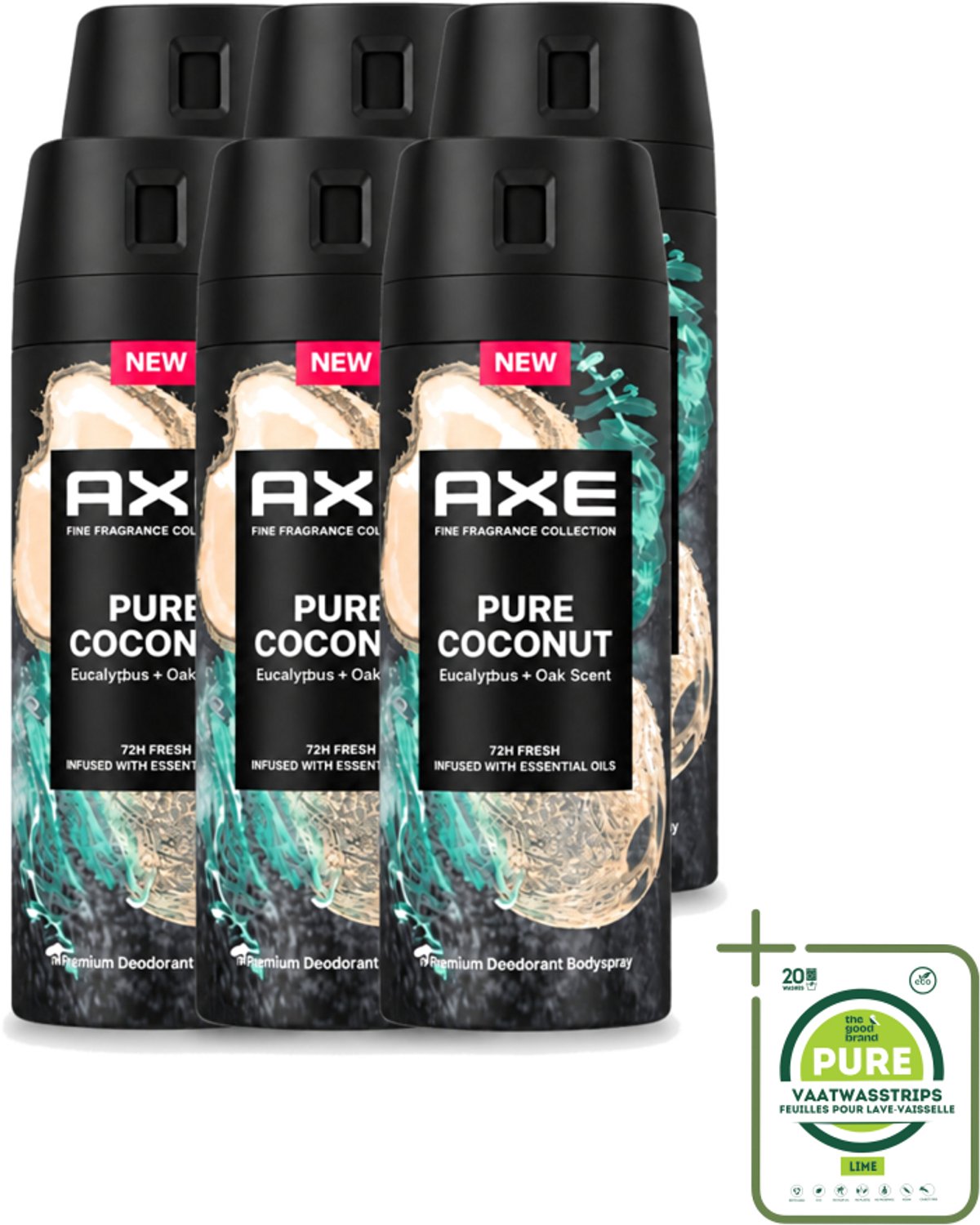 6 x Axe – Deodorant Spray – Pure Coconut – 150 ml - Grootverpakking - Deodorant Spray - Kokosgeur - Frisheid - Transpiratiegeur - Huidbescherming