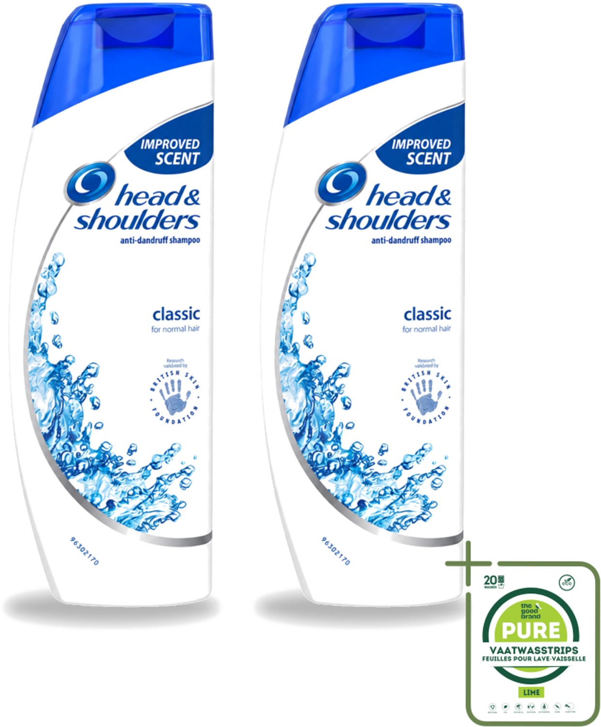 2 x Head & Shoulders - Shampoo - Classic Clean - 250ml - Grootverpakking - Vaatwasstrips - Anti-roos Shampoo - Roosvrij Haar - Fris Haar - Schoon Haar - Hoofdhuid Verzorging