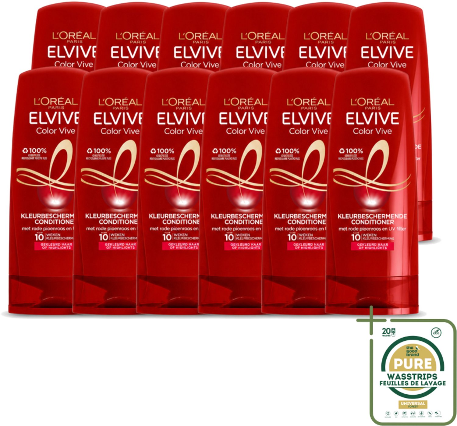 12 x L'Oréal Elvive Color Vive - Conditioner - 200 ml - Wasstrips - Gekleurd Haar - Highlights - Bescherming Tegen Vervaging - Gespleten Haarpunten - Vitamine C