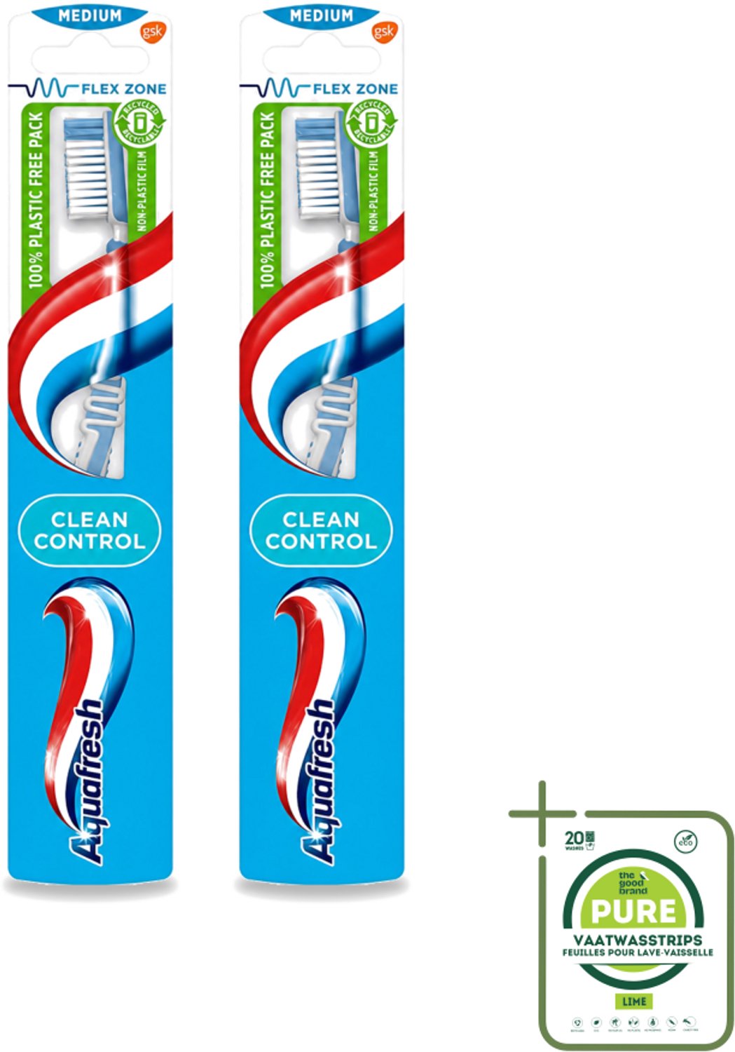 2 x Aquafresh - Tandenborstel - Clean Control - Medium - Grondige Reiniging - 1 Tandenborstel - Grootverpakking - Tandenborstel - Tanden Reinigen - Tandenborstel Medium - Tandenborstel Voor Tandvlees - Tandenborstel Voor Tandplak