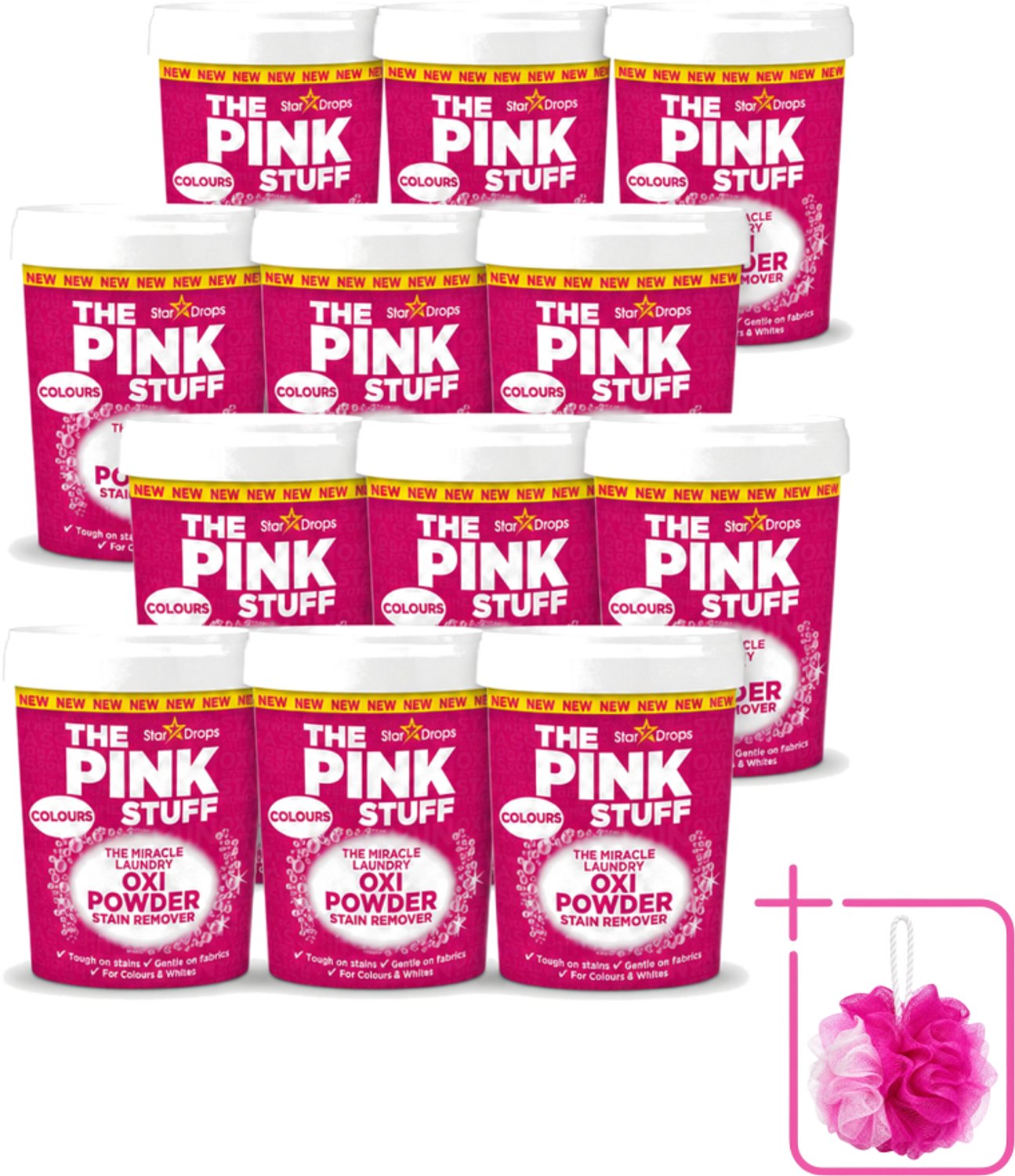 12 x The Pink Stuff - Vlekverwijderaar - Voor Bonte Was - 1kg - Bulkverpakking - Vlekverwijderaar - Douchemop - Wasgoed reinigen