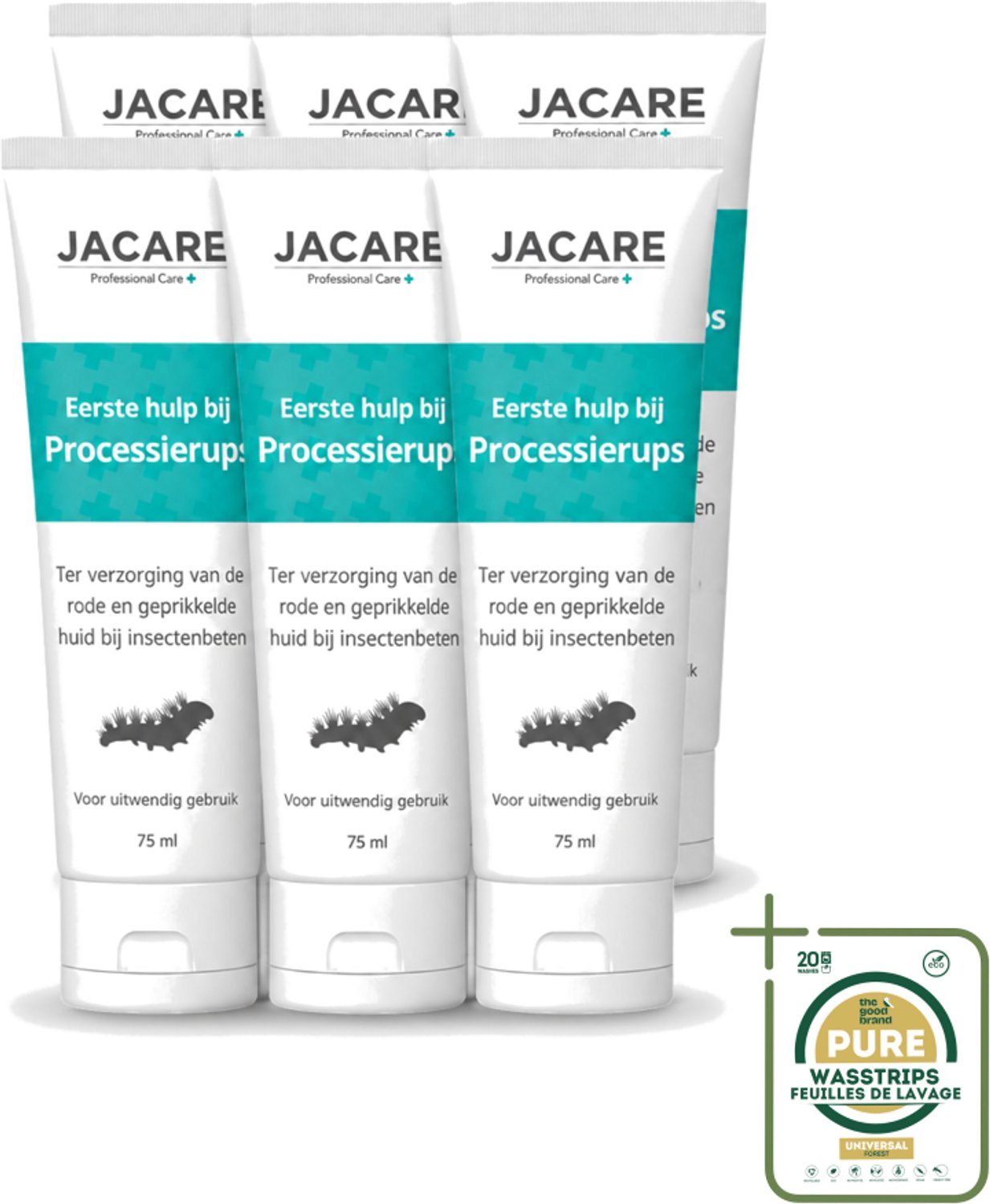 6 x Jacare – Gel – Processierups – 75 ml - Wasstrips - Processierups Gel - Jeuk Verlichting - Huidverzachting - Insectenbeten - Kwallenbeten
