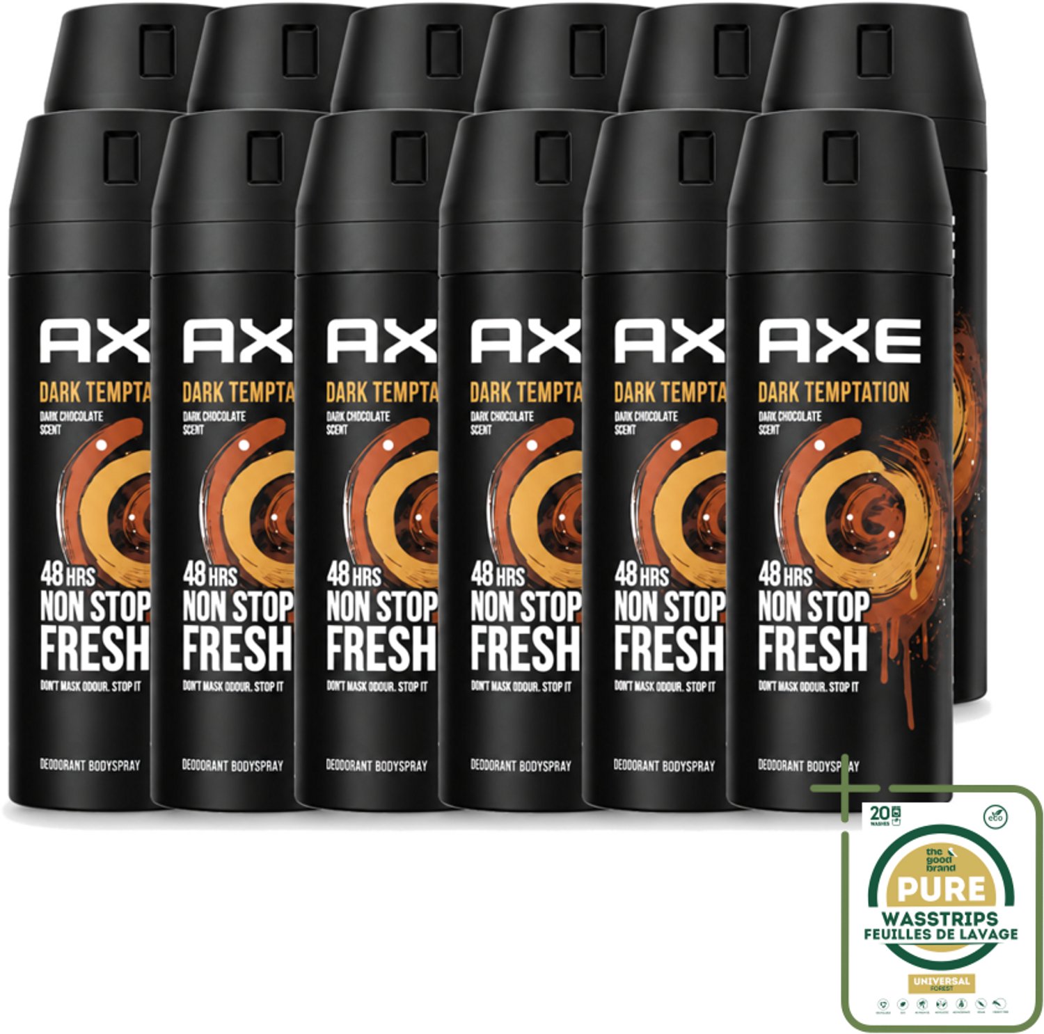12 x Axe – Deodorant Spray – Dark Temptation – 150 ml - Wasstrips - Deodorant Spray - Mannelijke Geur - Warme Geur - Chocolade Geur - Transpiratiegeur