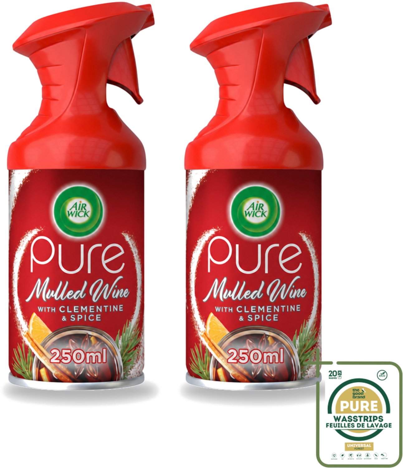 2 x Air Wick – Luchtverfrisser Spray – Pure Mulled Wine – 250 ml - Luchtverfrisser - Warme Geur - Mulled Wine - Gezellige Sfeer - Wintergeur
