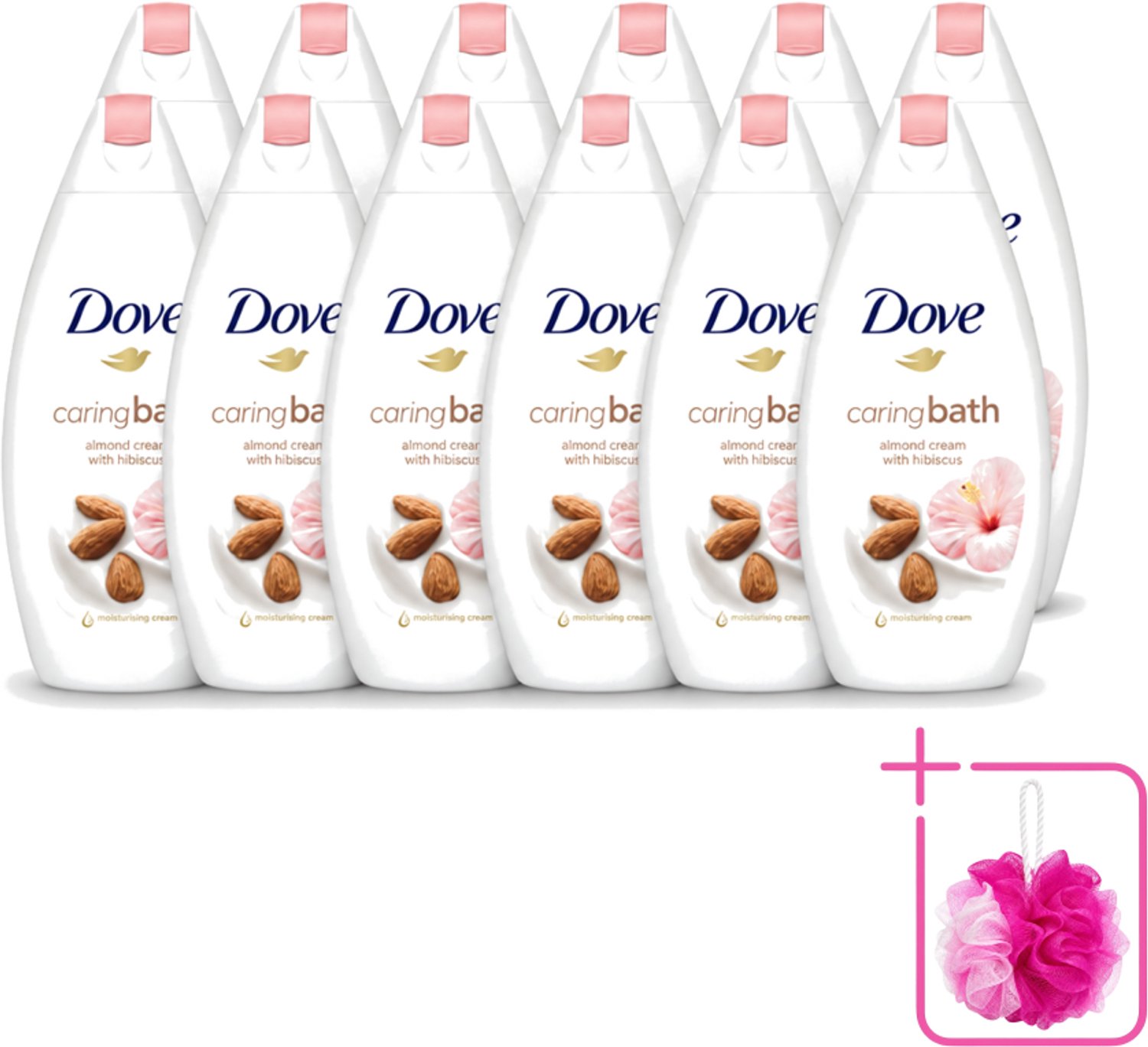 12 x Dove – Badcrème – Caring Bath Almond – 450 ml - Bulkverpakking - Badcrème - Douchemop - Badcrème voor huid