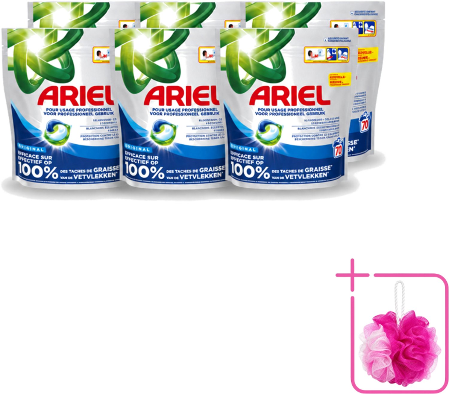6 x Ariel – Wasmiddel Pods – All-in-1 Regular – 70 wasbeurten - Bulkverpakking - Wasmachine - Douchemop - Waspod