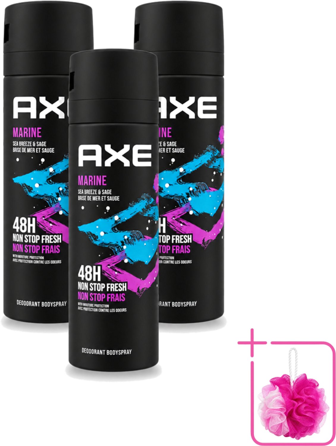 3 x Axe - Deodorant Bodyspray - 100% Fresh Fragrance - Marine - Sea Breeze & Sage - 150 ml - Bulkverpakking - Deodorant - Douchemop - Bodyspray