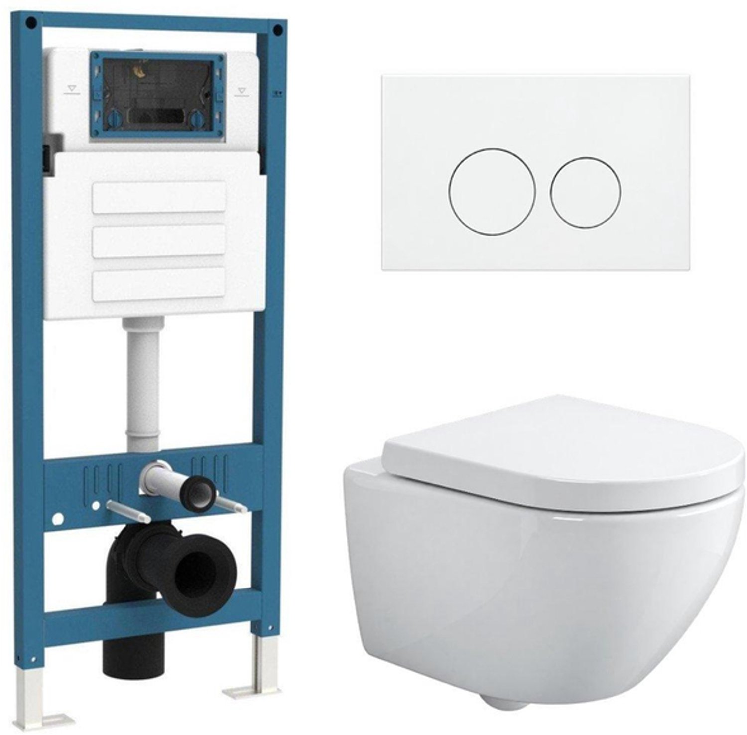 QeramiQ Dely Swirl Compact Toiletset - inbouwreservoir QeramiQ flush - 25mm zitting - metalen bedieningsplaat mat wit - ronde knoppen - glans wit
