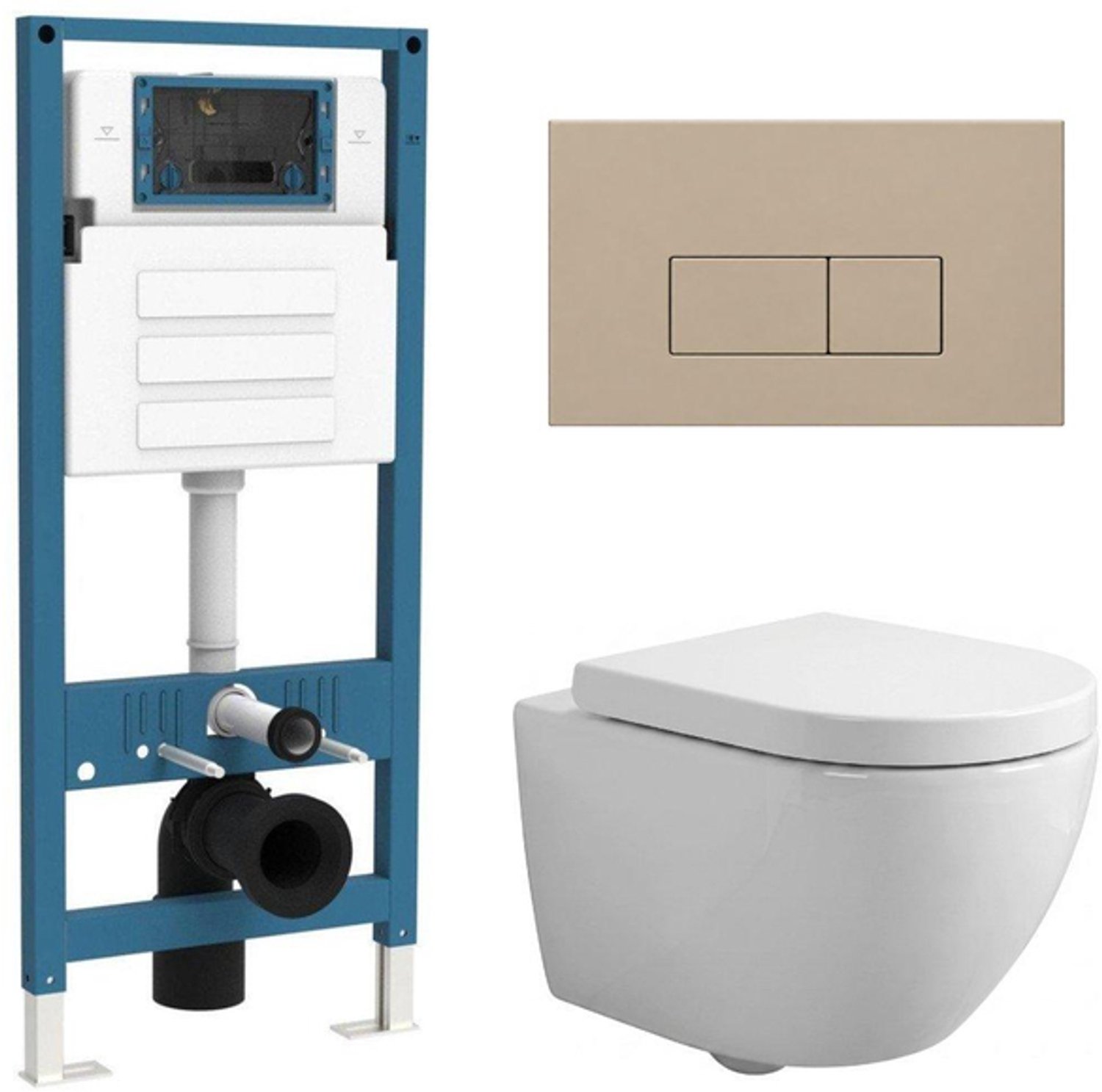 QeramiQ Dely Swirl Compact Toiletset - inbouwreservoir QeramiQ flush - 25mm zitting - kunststof bedieningsplaat taupe - rechthoekige knoppen - glans wit