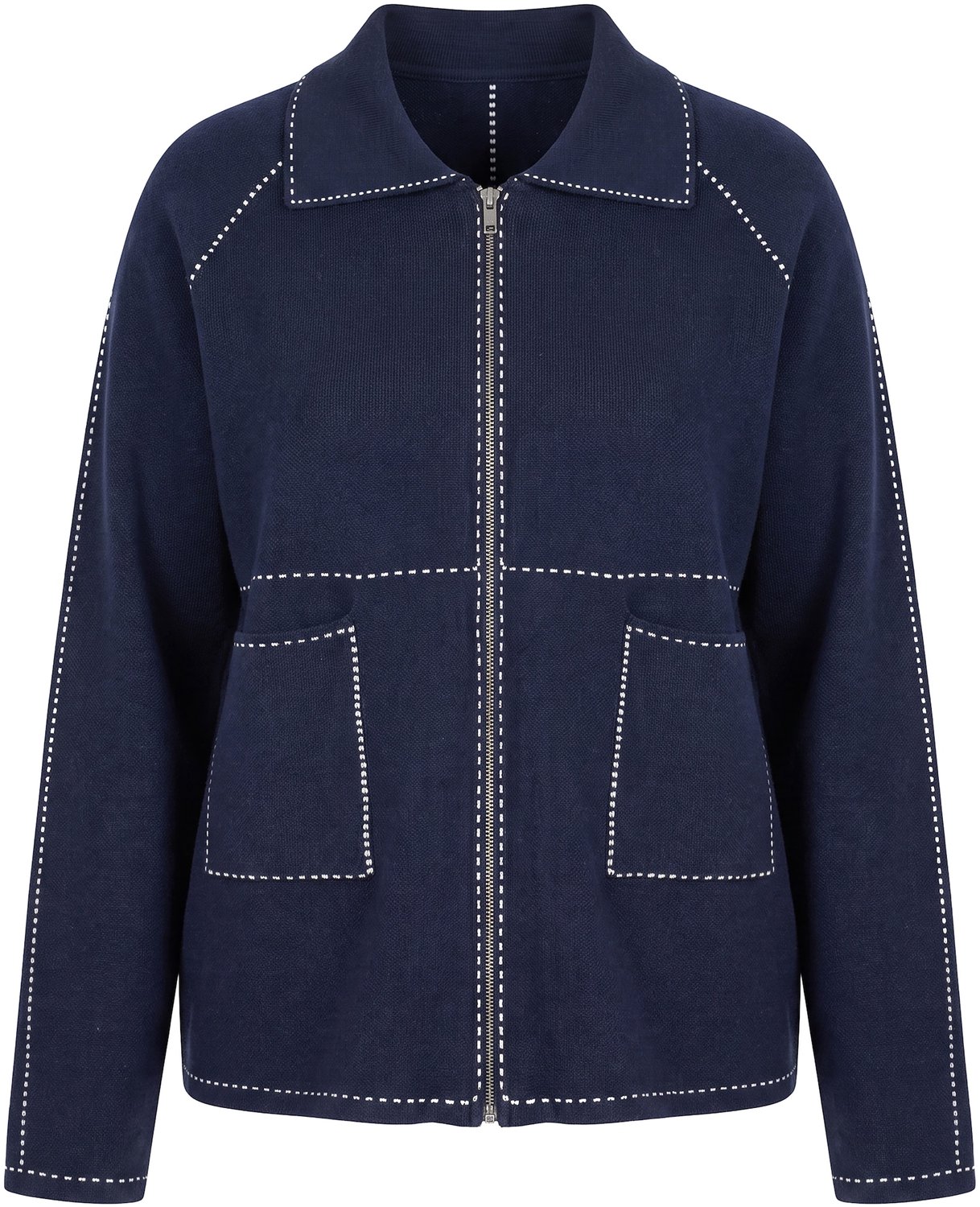 Ulla Popken - Dames - Vest overhemdkraag rits lange mouwen - Marine - Maat 46+