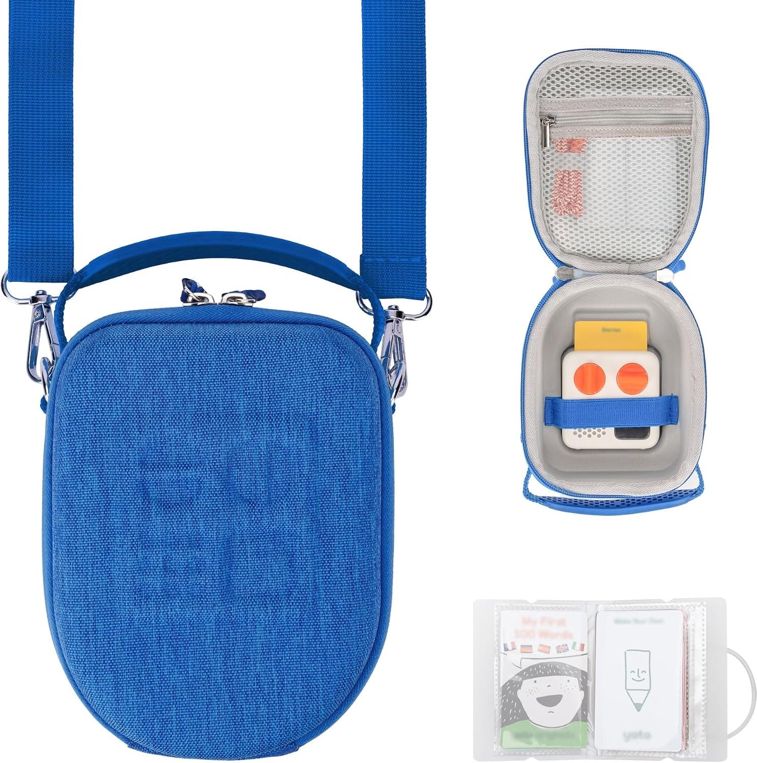 Kleine Reisopslag Tas voor Yoto Mini, Duurzame EVA Hardcase met AirTag Vak, Inclusief Handvat en Schouderband voor Kinderen, Perfect voor Muziekspelers en Accessoires, Kleur Blauw