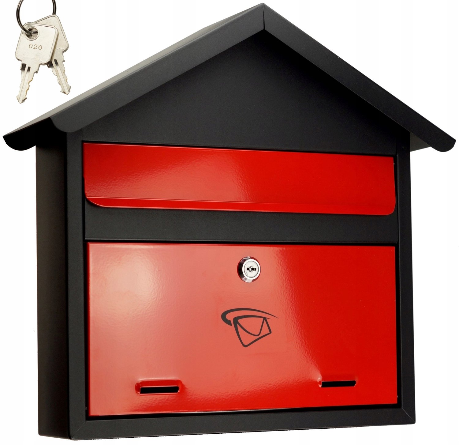 Grote C4 brievenbus zwart-rood, stevig staal, Yale slot