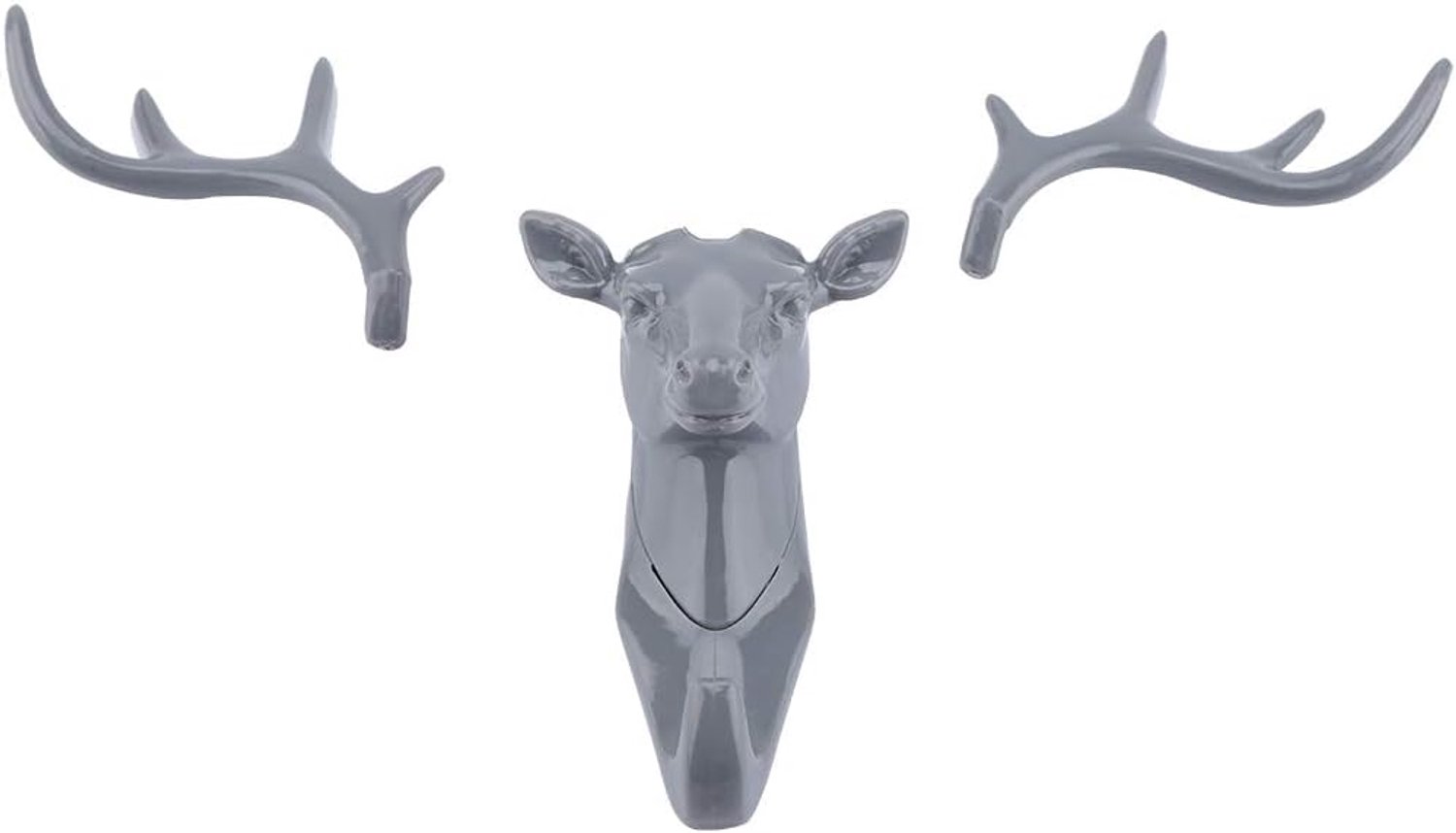 Haak voor jassen, dieren, hertenkop, haakhanger, muursteun voor decoratie van de woonkamer (grijs)