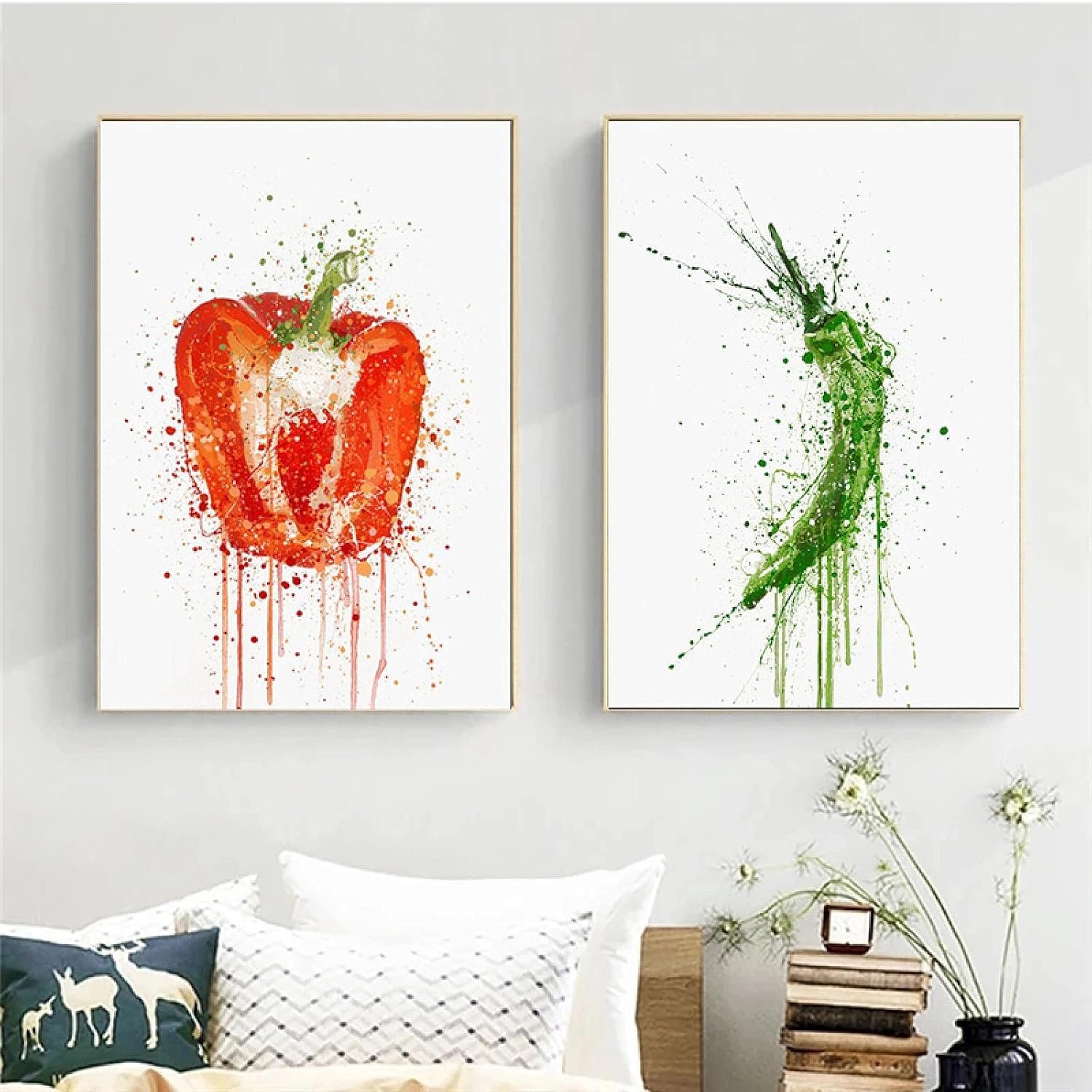 Aquarel Groenten Canvas Schilderijen Paprika's en Uien Poster Print Muur Foto Voor Keuken Kamer Home Muur Decor 70x100cmx2 Frameless