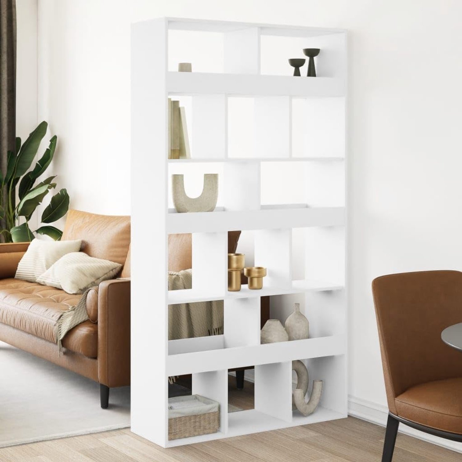 Ruimteverdeler, wit, multifunctioneel, boekenkast, voor woonkamer, 100 x 33 x 187,5 cm, houtmateriaal