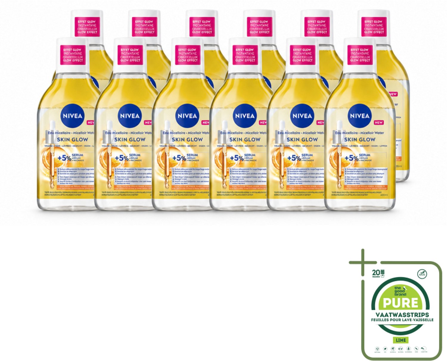 12 x NIVEA - Micellair Water - Serum Verrijkt Stralend - Verwijdert Waterbestendige Make-up - 400 ml - Grootverpakking - Vaatwasstrips - Micellair Water - Reinigen - Stralende Huid - Gevoelige Huid - Hydratatie