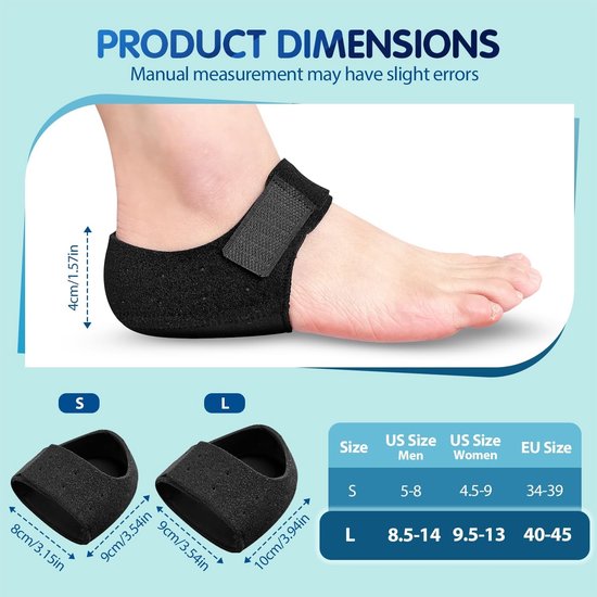Verstelbare Siliconen Hakbeschermers voor Hielpijn, Plantenfasciitis en Gescheurde Hielen - Ademend Ontwerp, 1 Paar, Zwart, Maat 40-45 — afbeelding 5