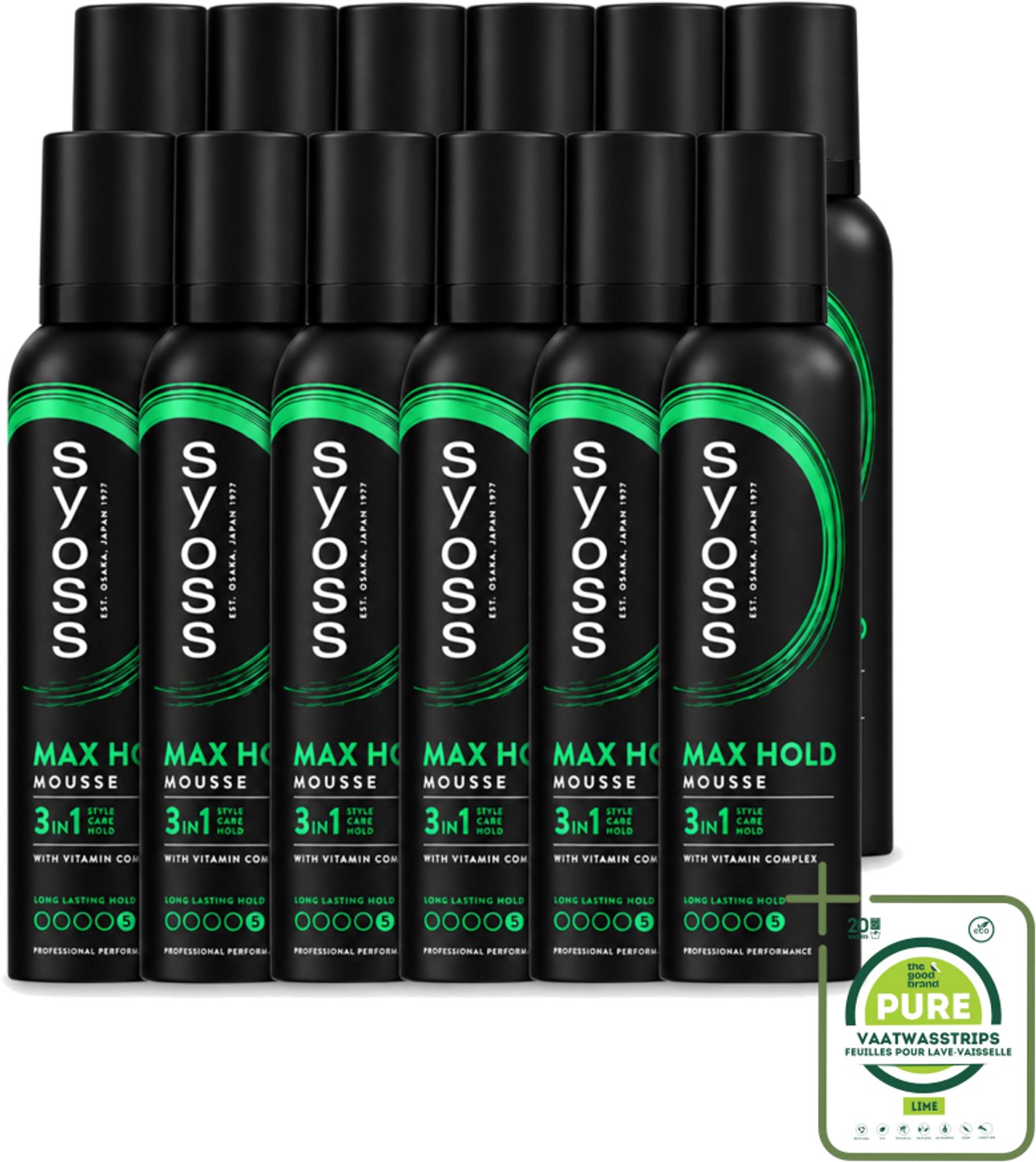 12 x Syoss - Max Hold - Haarmousse - Ultra Sterke Hold - 250 ml - Grootverpakking - Vaatwasstrips - Haarmousse - Keratine - Haarversterking - Styling - Haarverzorging